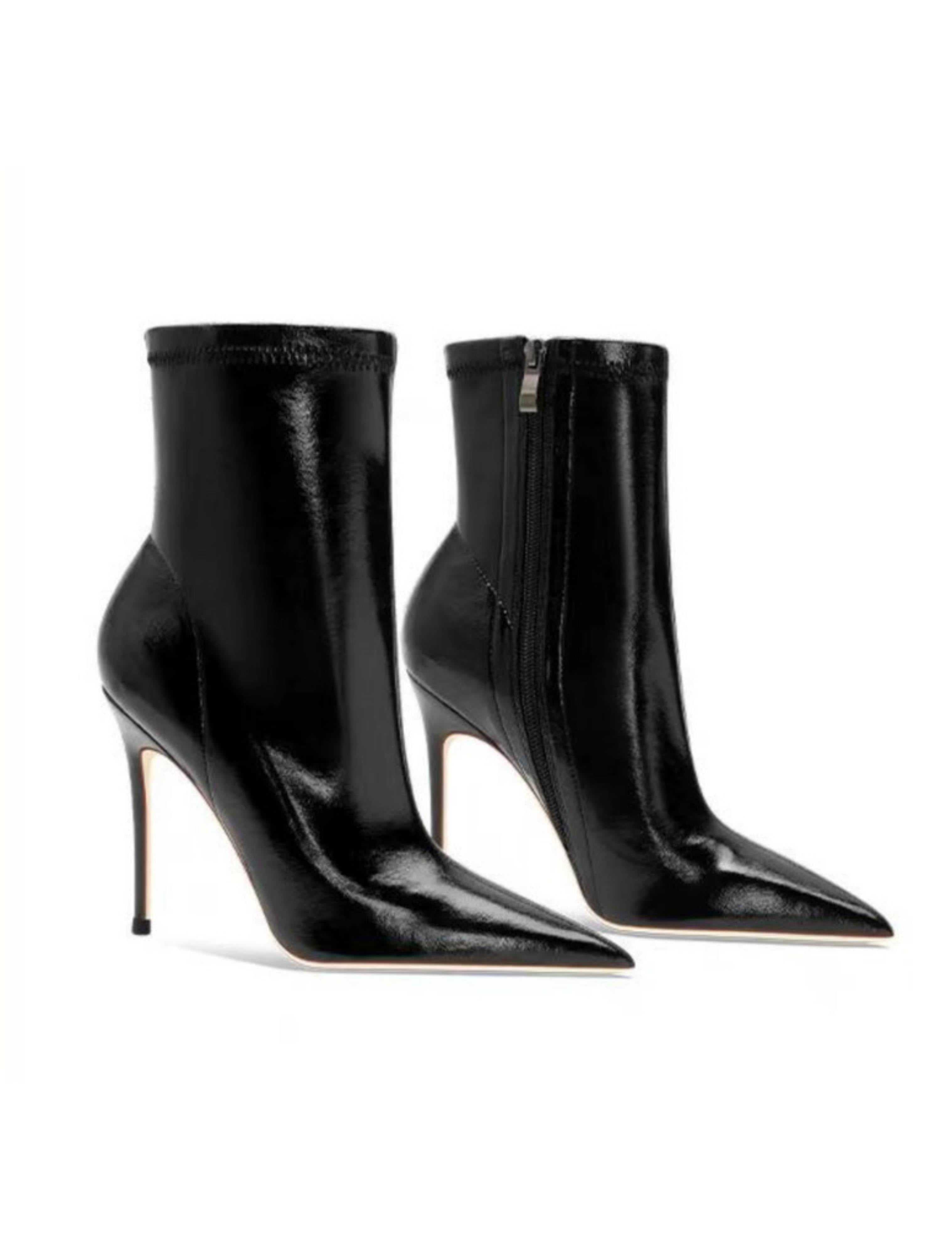 Elegant Black Pointed Toe High-Heel Ankle Boots
