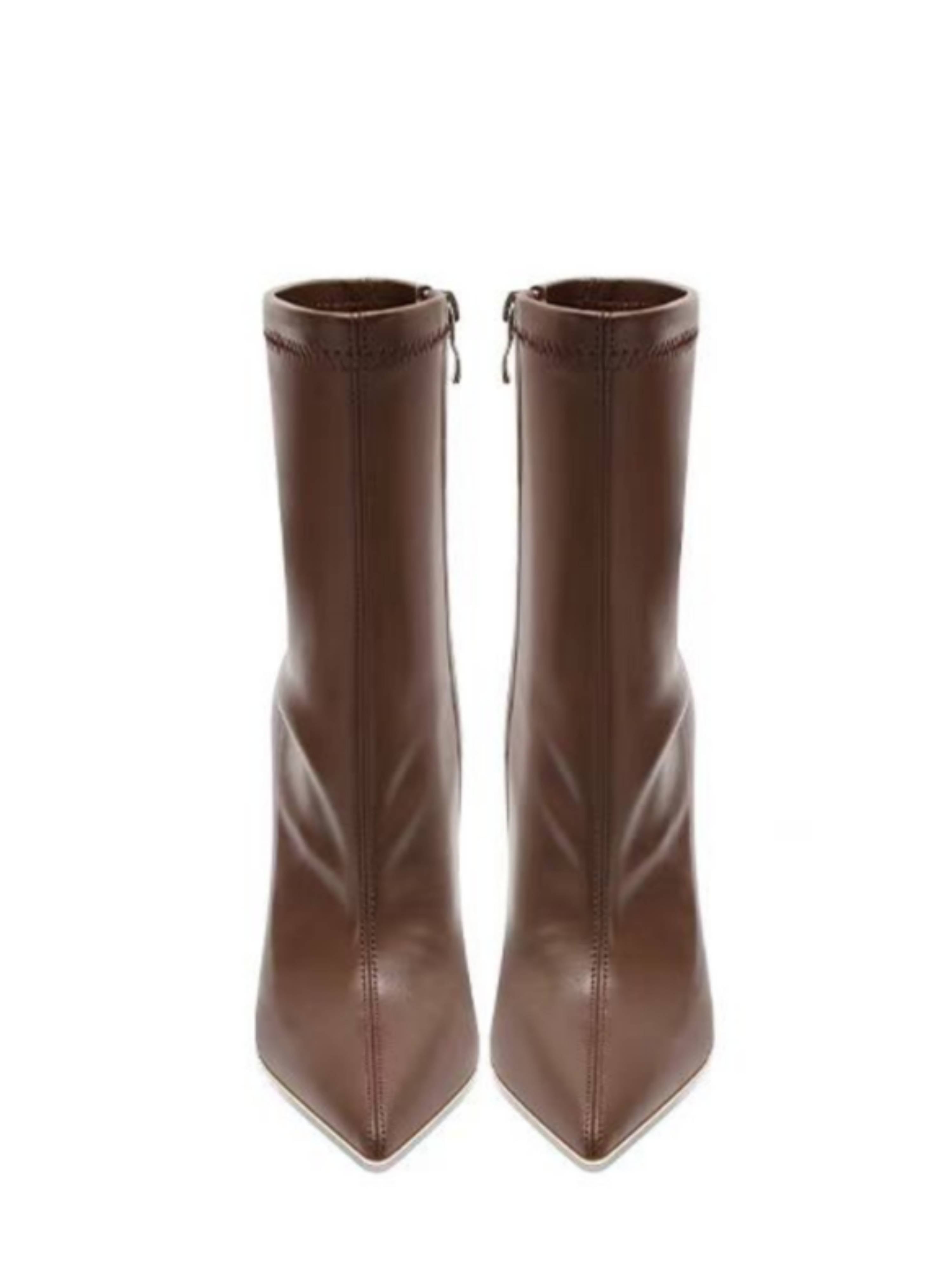 Chocolate Brown Stiletto High-Heel Ankle Boots for Women
