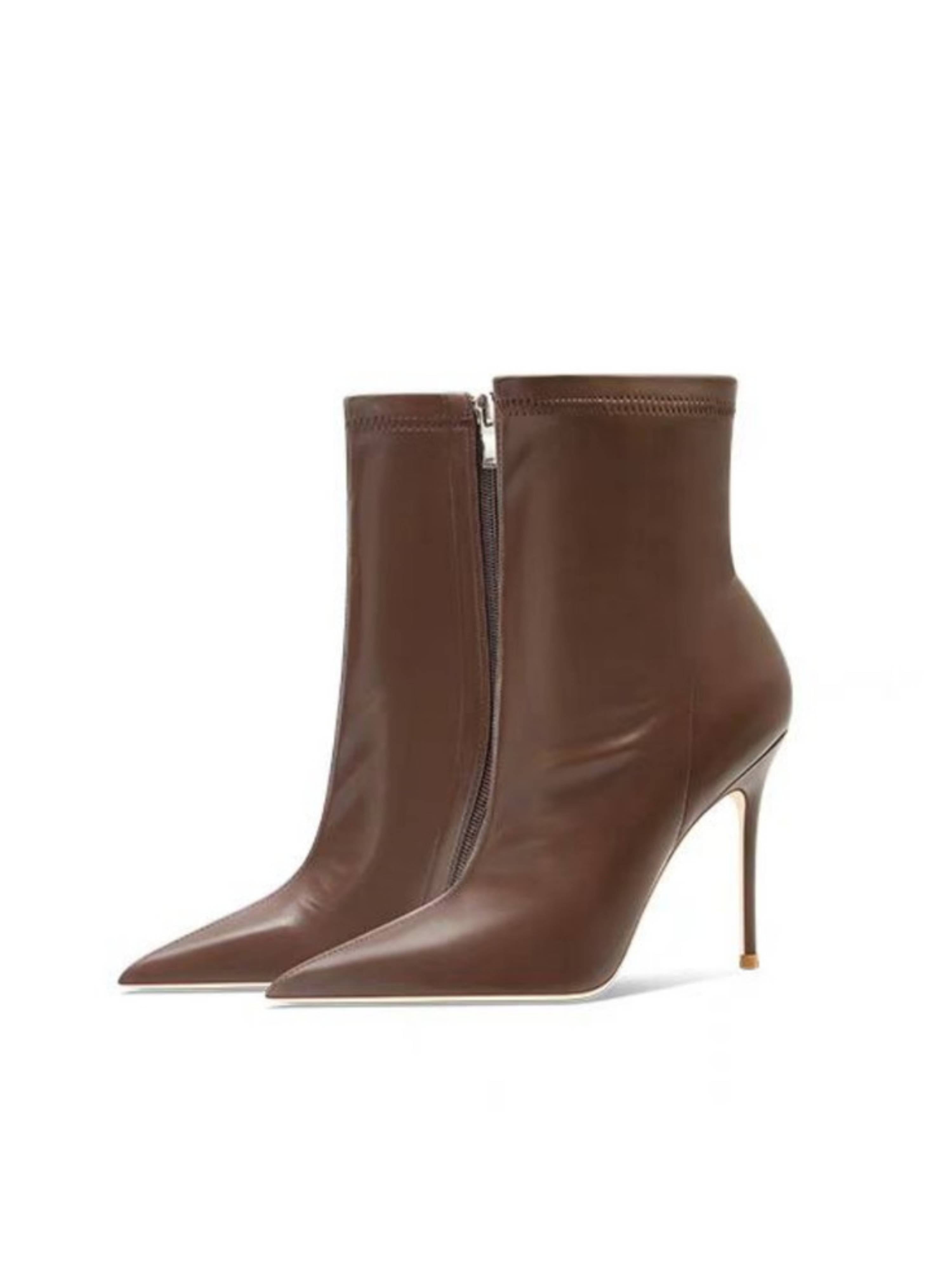 Chocolate Brown Stiletto High-Heel Ankle Boots for Women