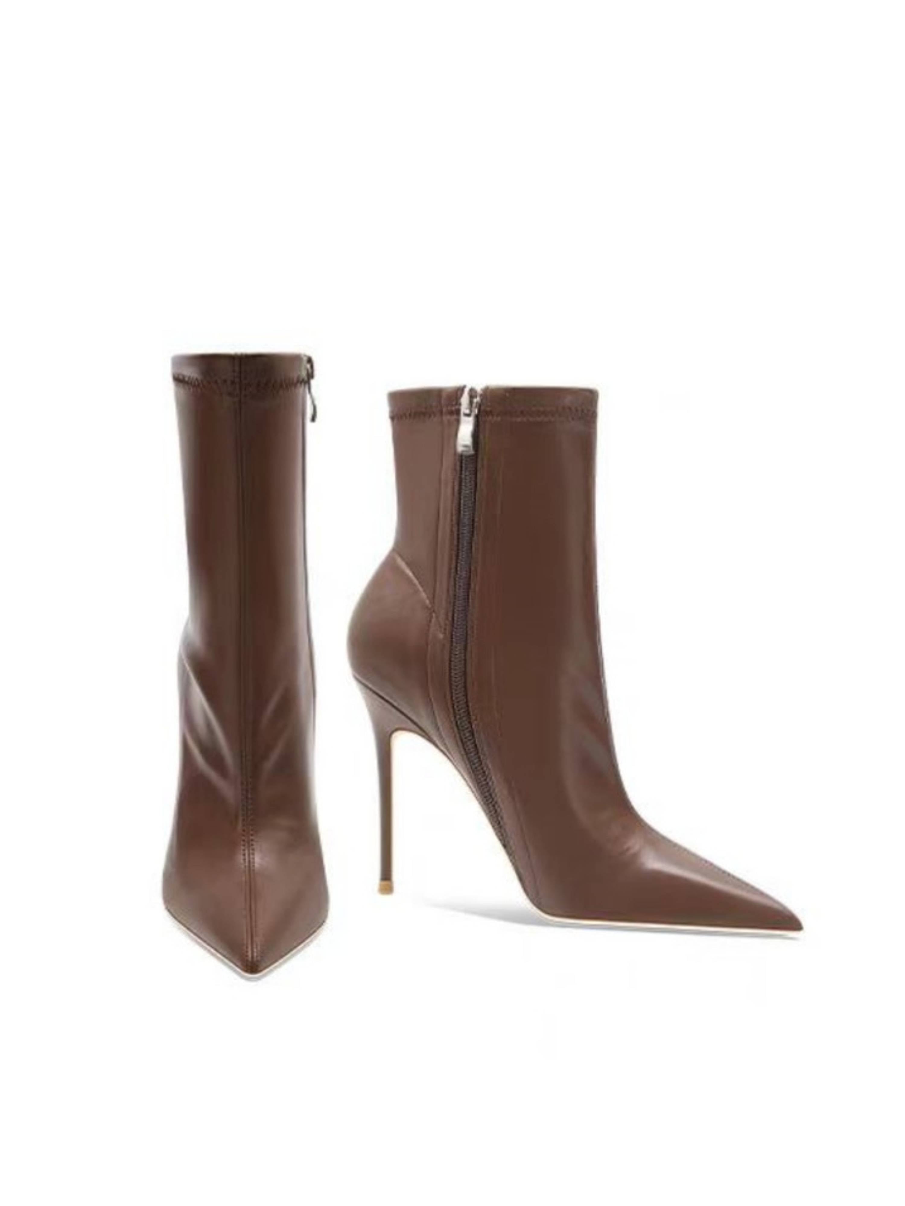 Chocolate Brown Stiletto High-Heel Ankle Boots for Women
