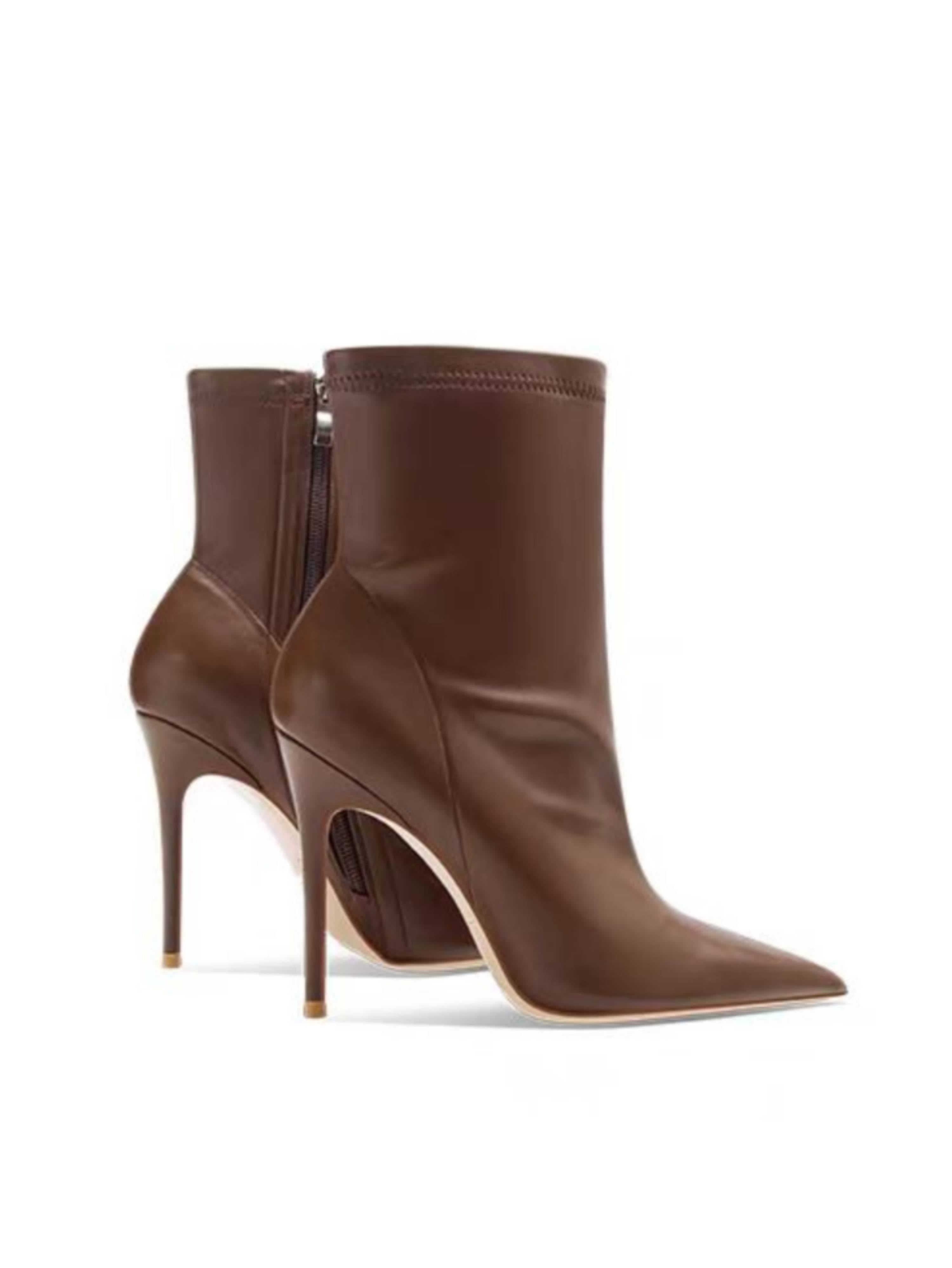 Chocolate Brown Stiletto High-Heel Ankle Boots for Women