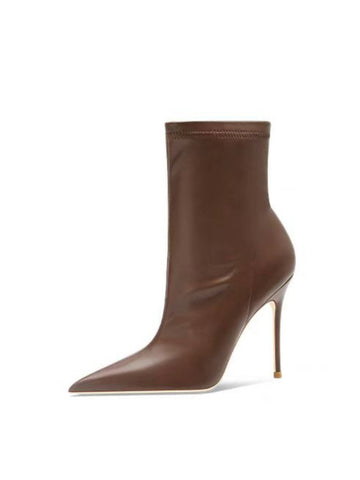 Chocolate Brown Stiletto High-Heel Ankle Boots for Women