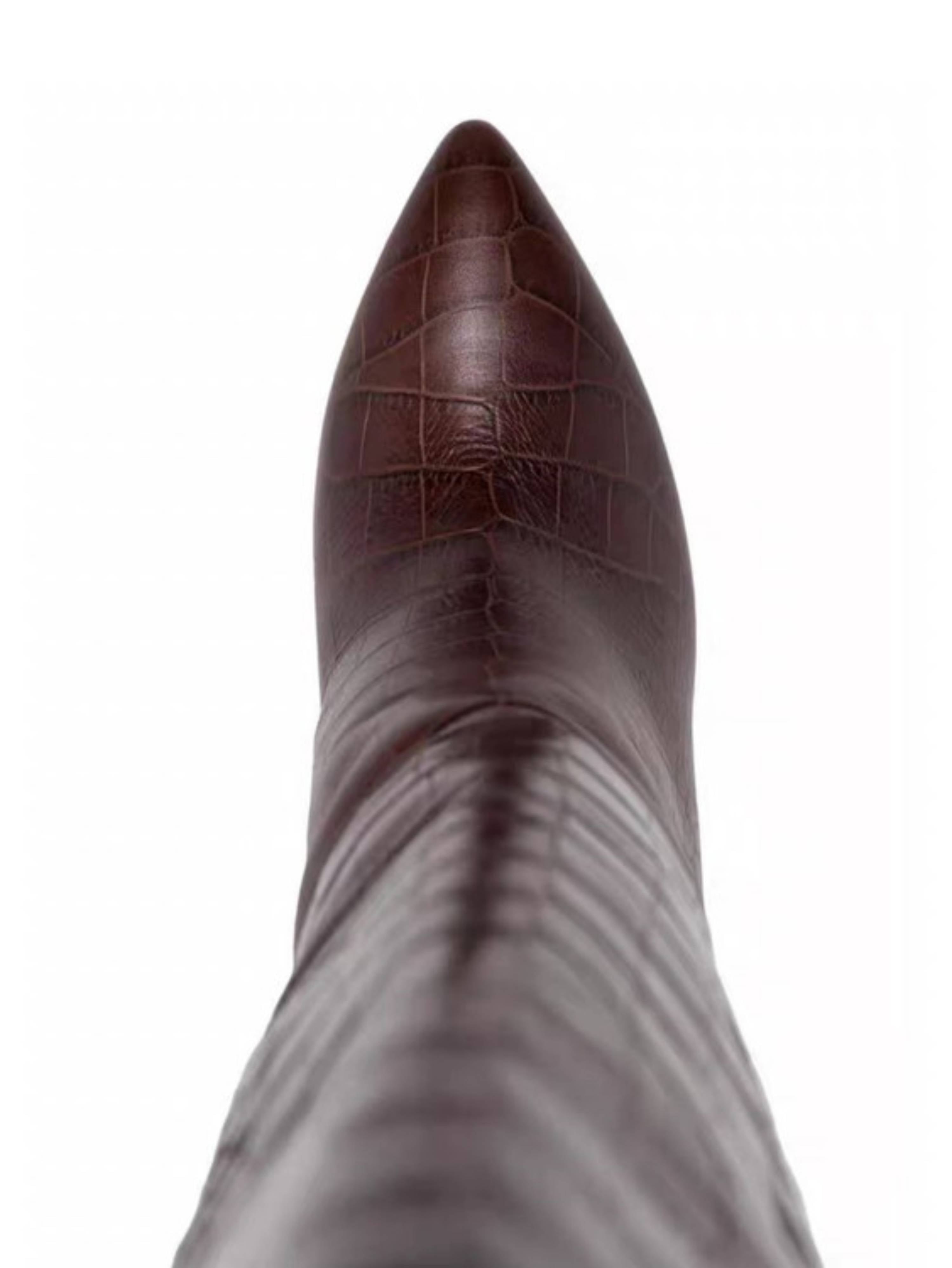 Brown Croc-Embossed Long Boots for Women