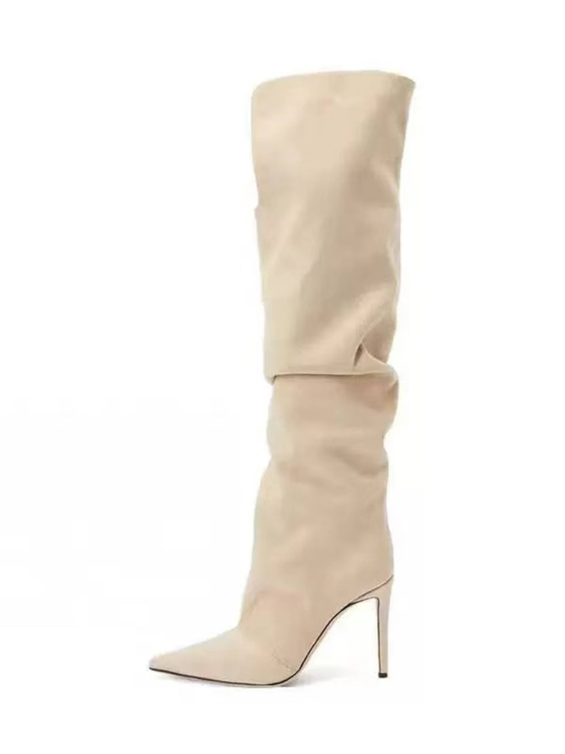Beige Slouchy Knee-High Stiletto Boots