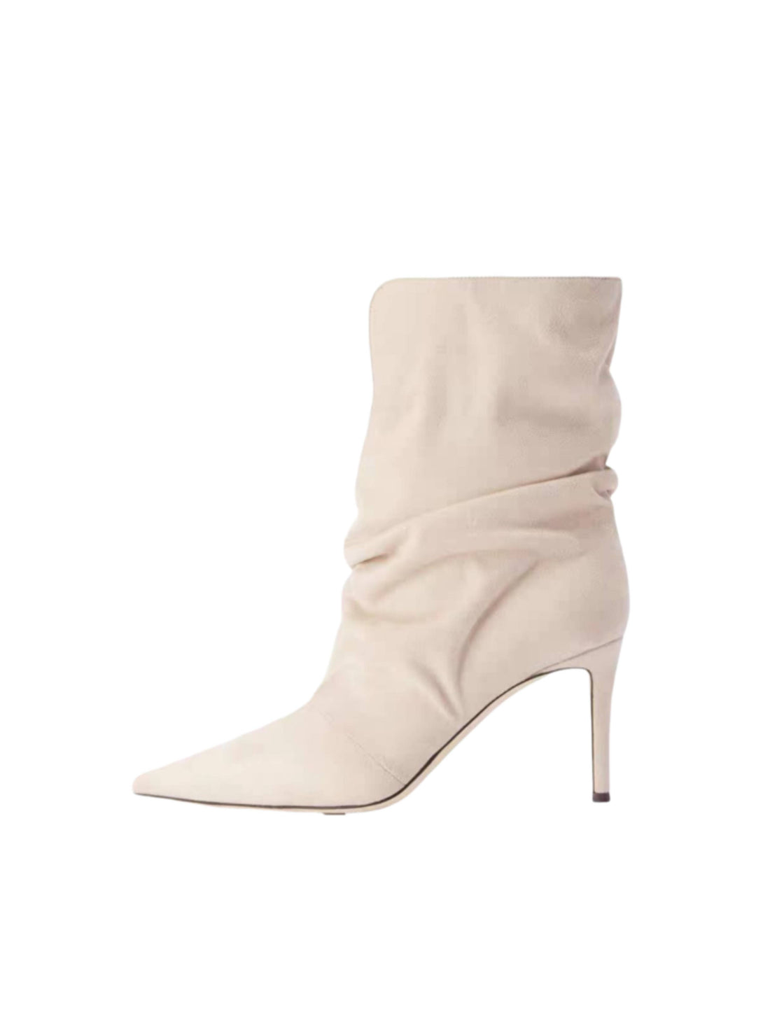 Beige Faux Suede Slouchy High-Heel Ankle Boots Women