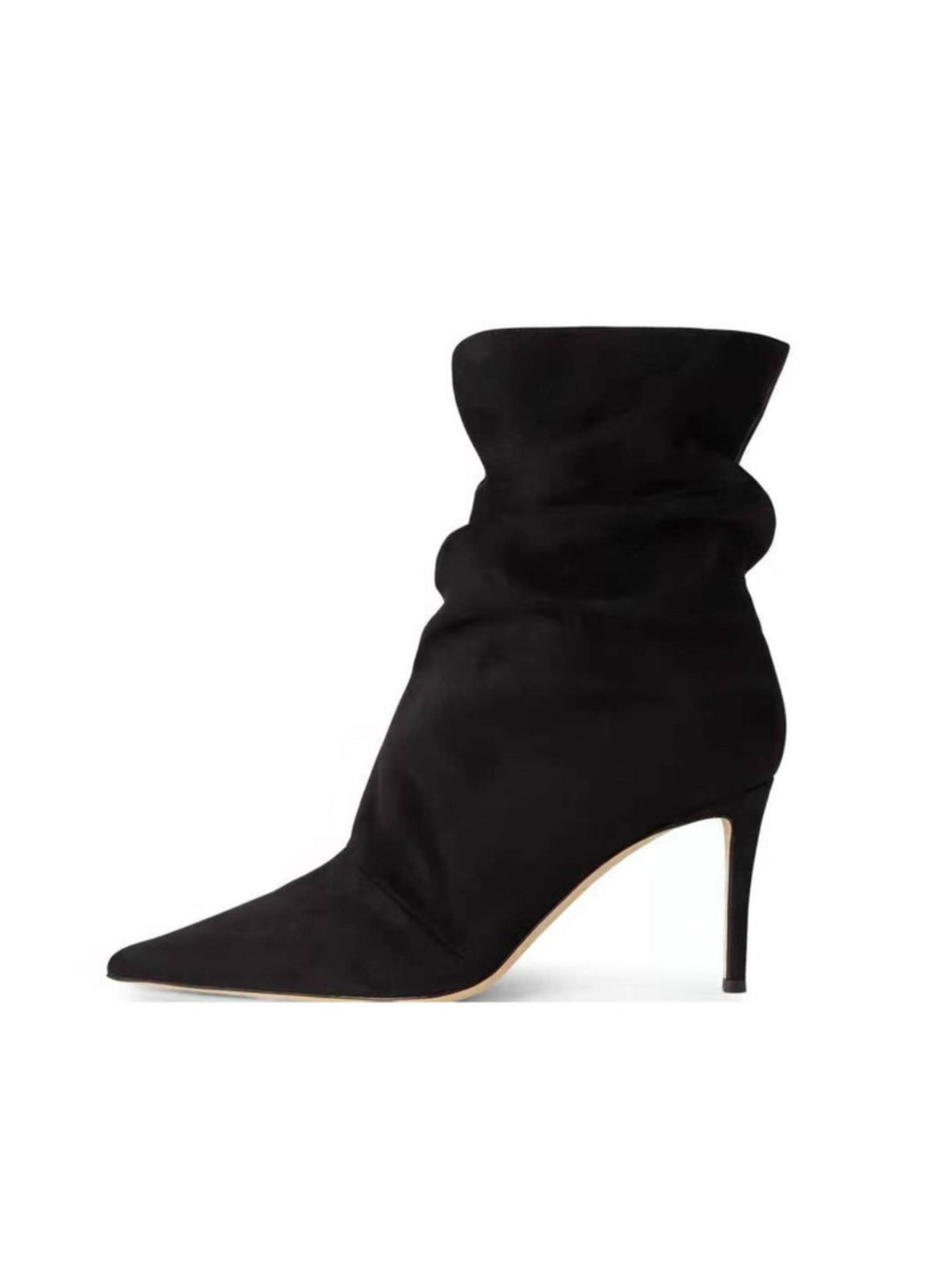 Black Faux Suede Slouchy Ankle Boots with High Heels