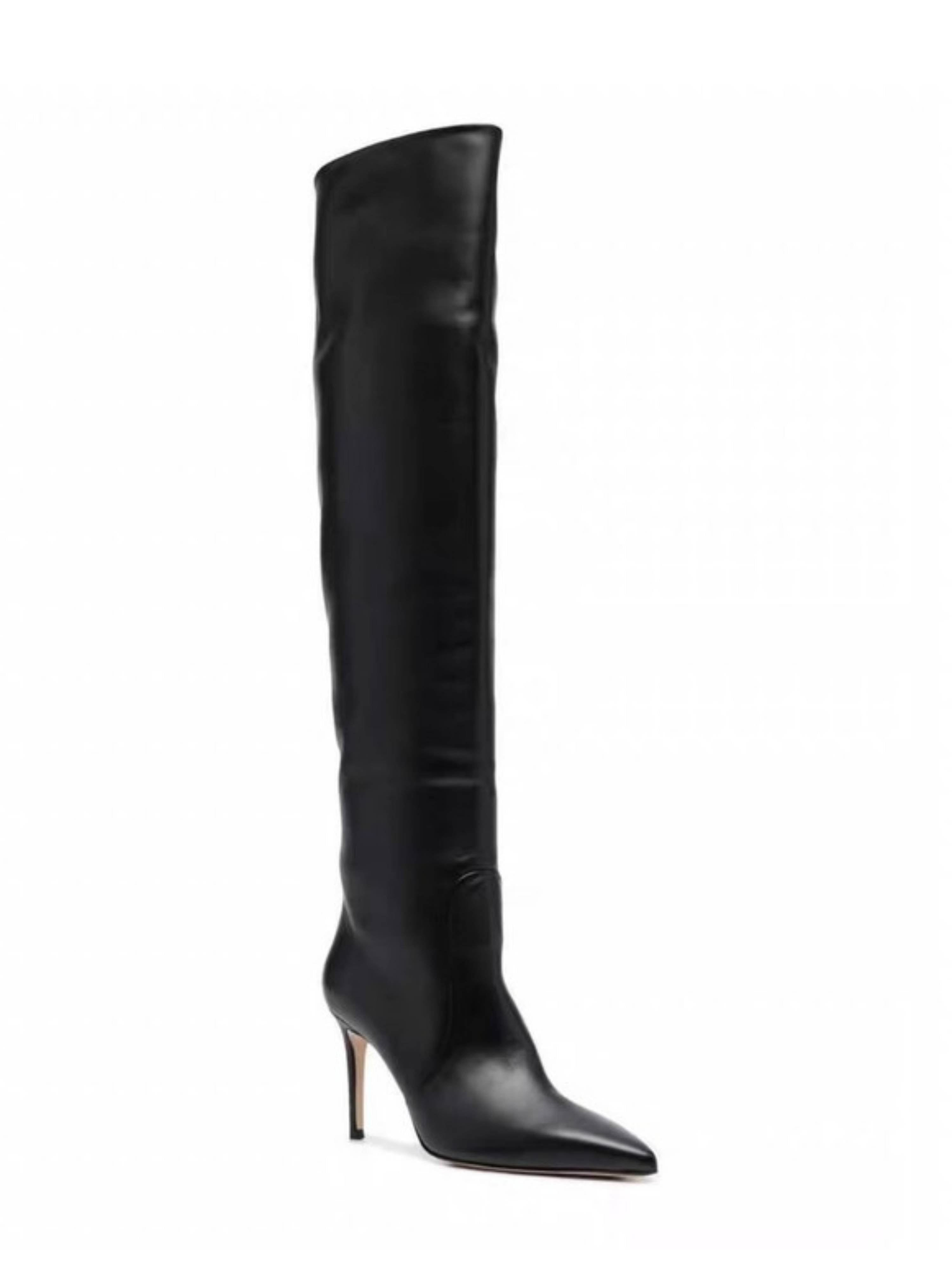 Elegant Black High-Heel Pointed Toe Long Boots for Women