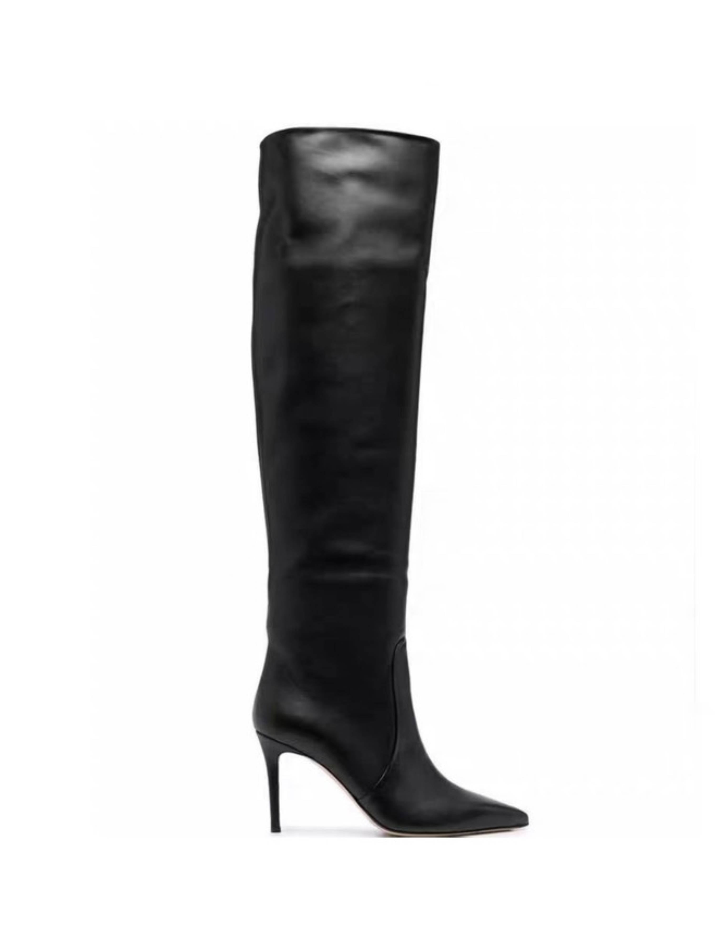 Elegant Black High-Heel Pointed Toe Long Boots for Women