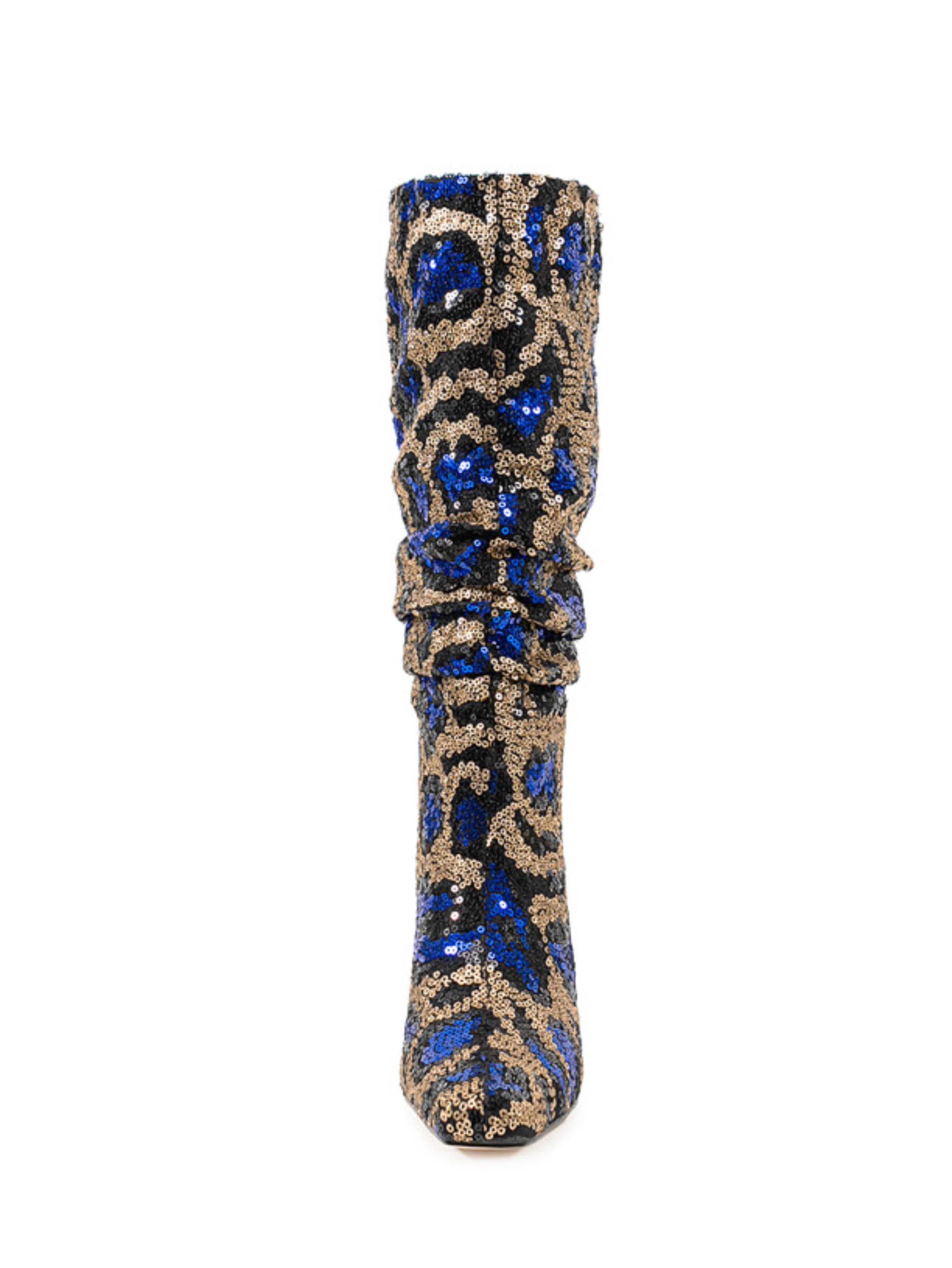 Blue and Gold Sequin Slouch Mid Calf Fashion Boots