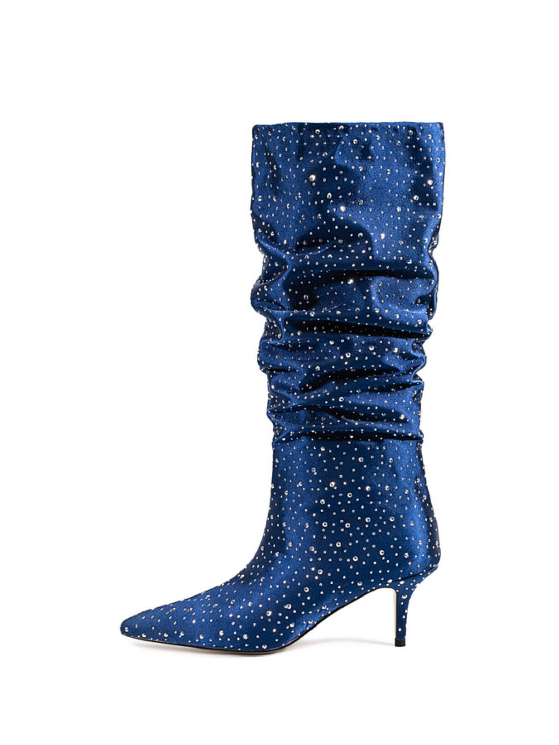 Dazzling Blue Kitten Heel Mid-Calf Boots