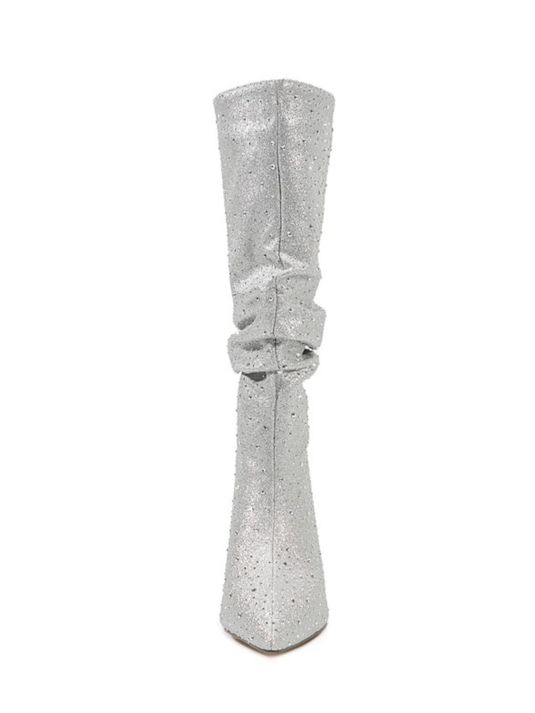 Silver Dazzling Slouchy Kitten Heels Mid-Calf Pointed Toe Boots