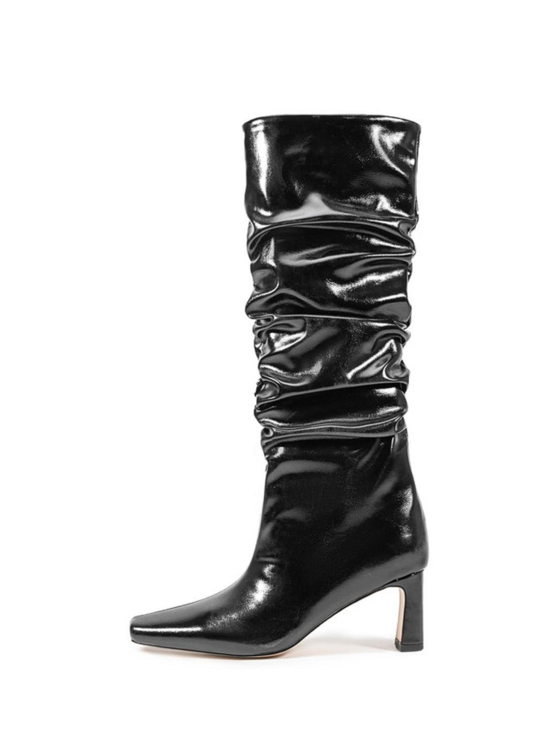 Black Mid-Heel Mid-Calf Slouch Boots for Women