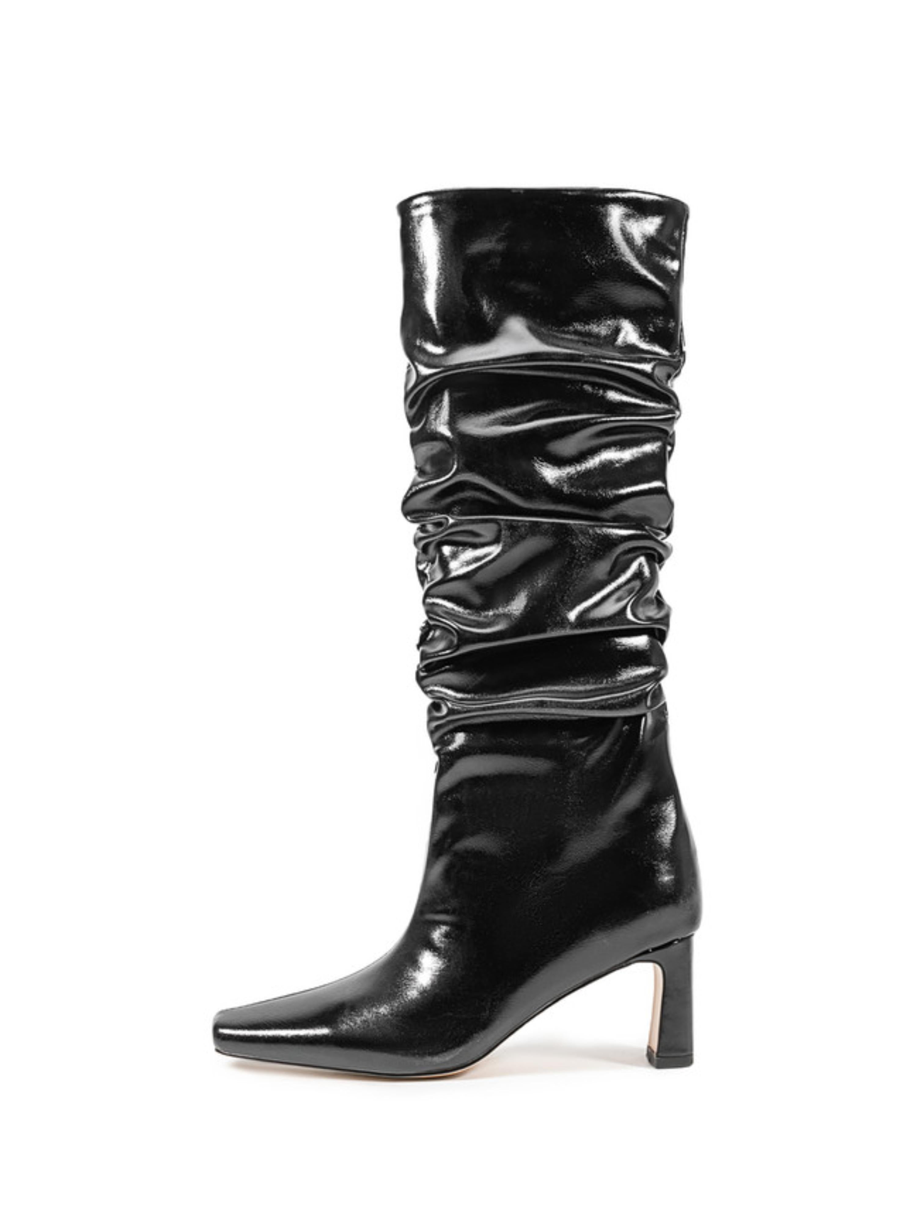 Black Mid-Heel Mid-Calf Slouch Boots for Women