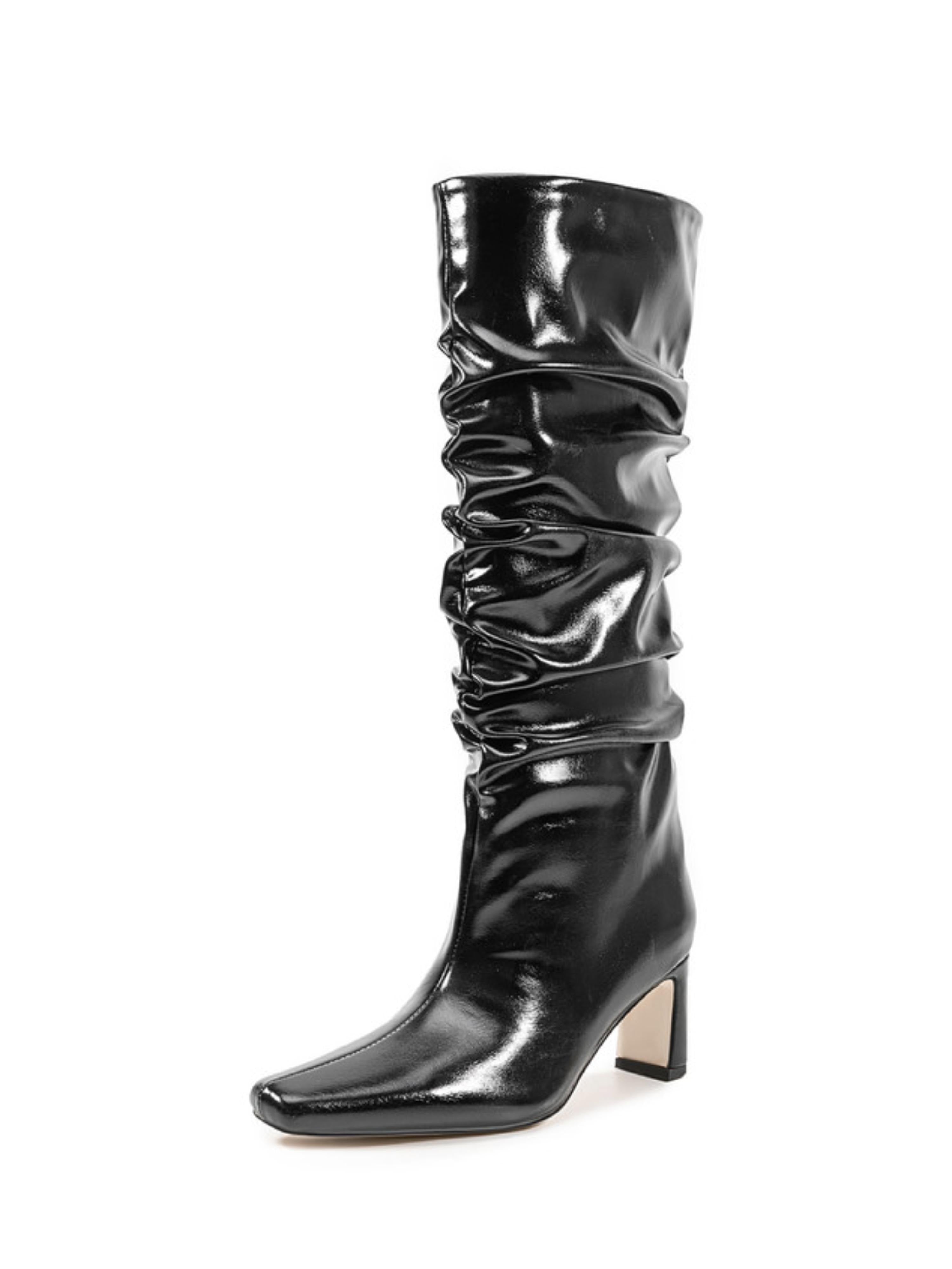 Black Mid-Heel Mid-Calf Slouch Boots for Women