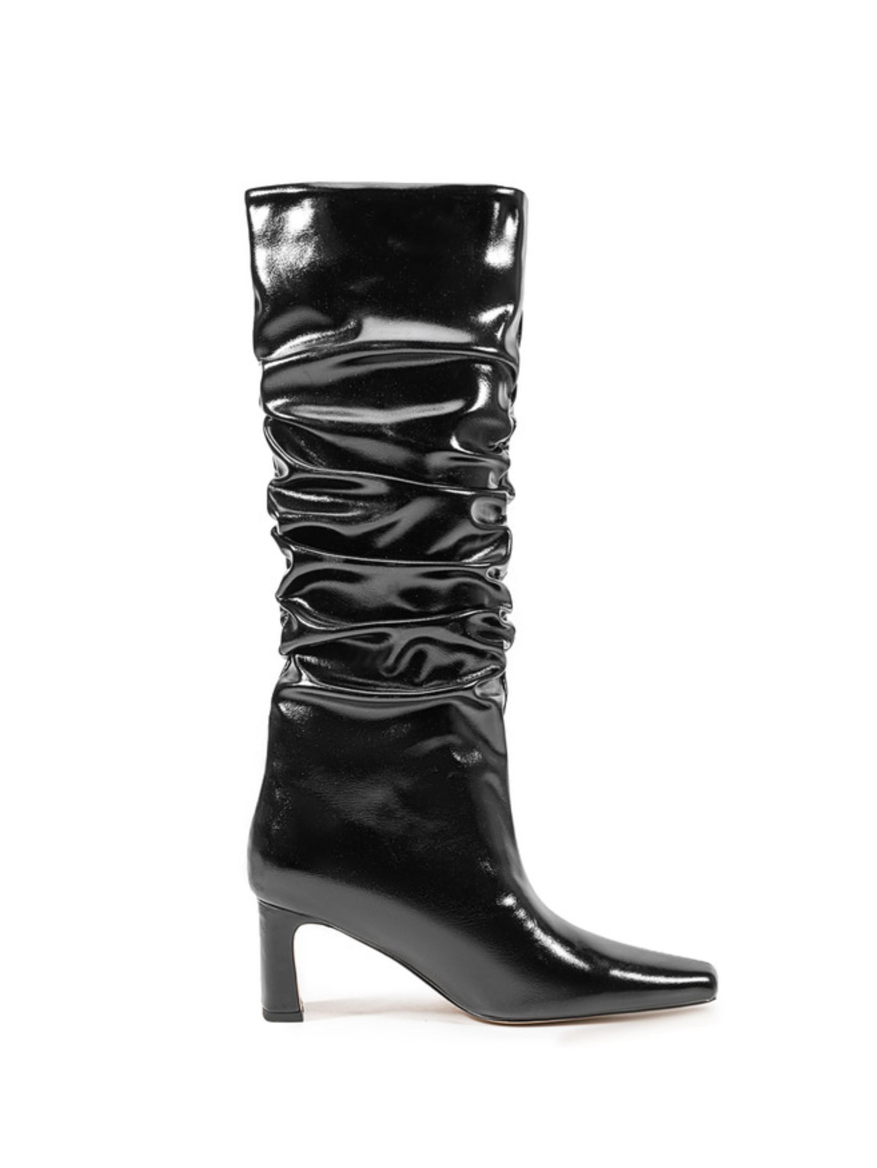Black Mid-Heel Mid-Calf Slouch Boots for Women