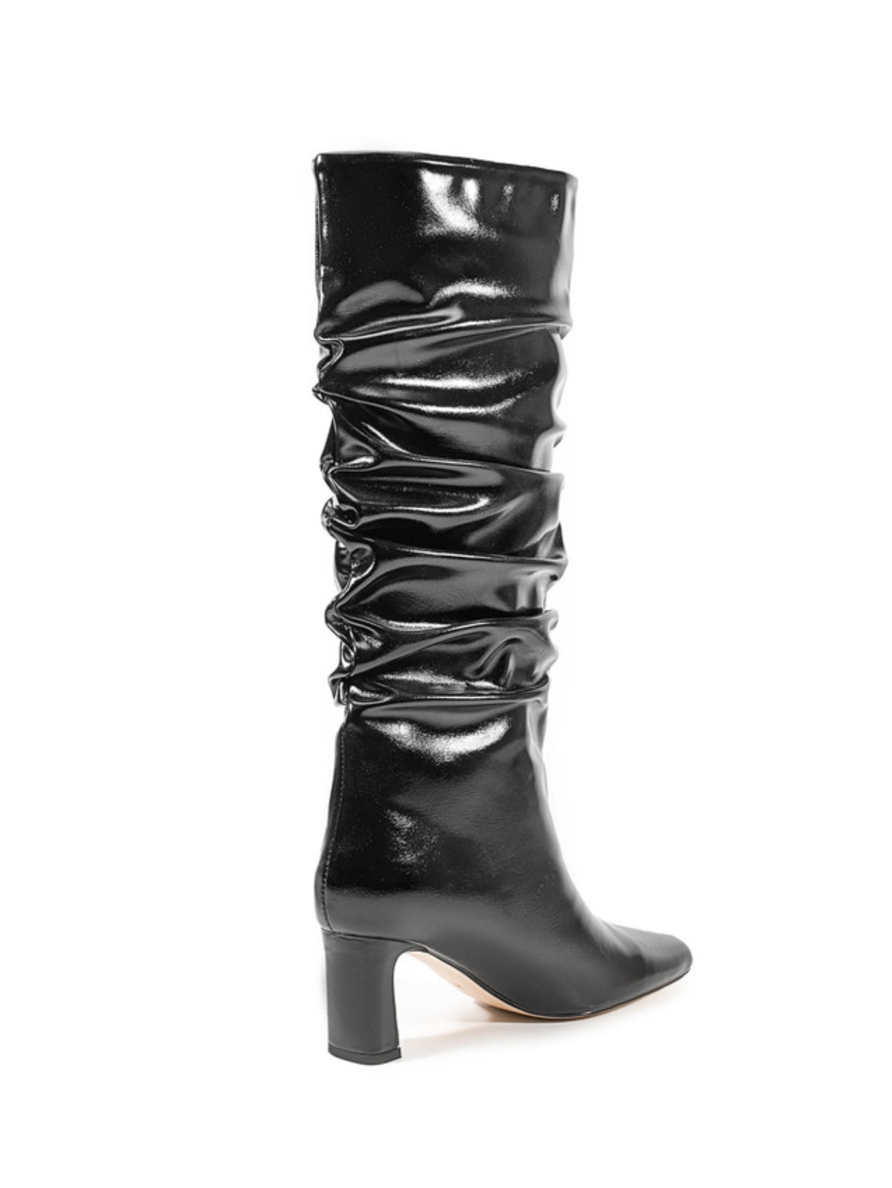 Black Mid-Heel Mid-Calf Slouch Boots for Women