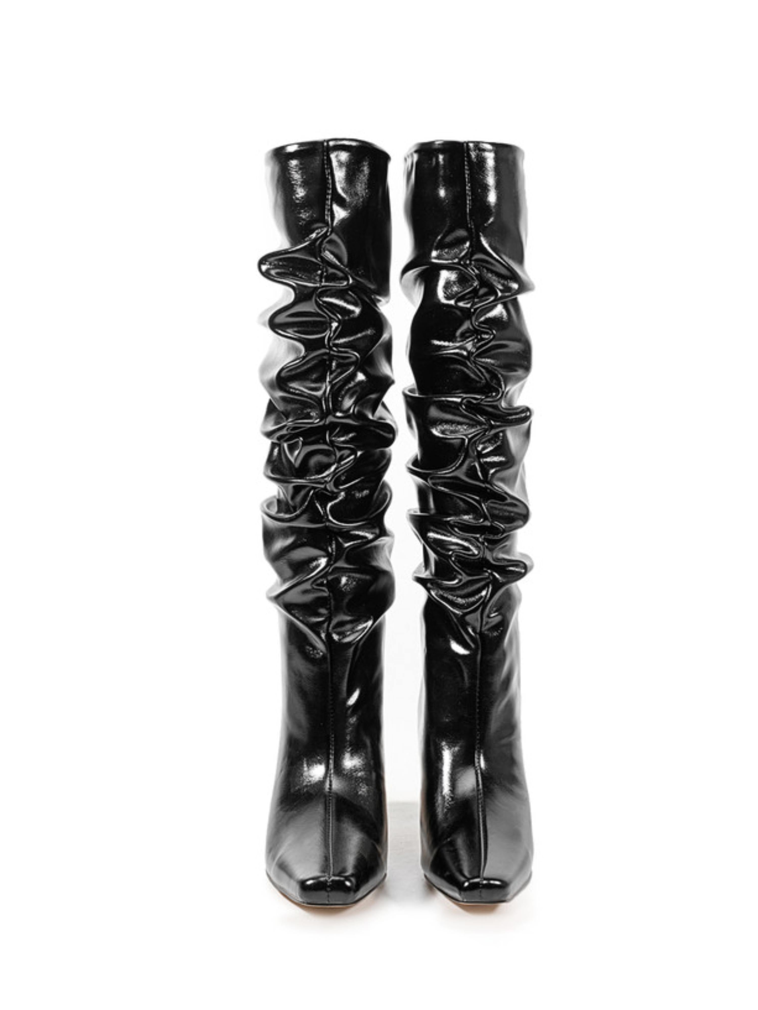 Black Mid-Heel Mid-Calf Slouch Boots for Women