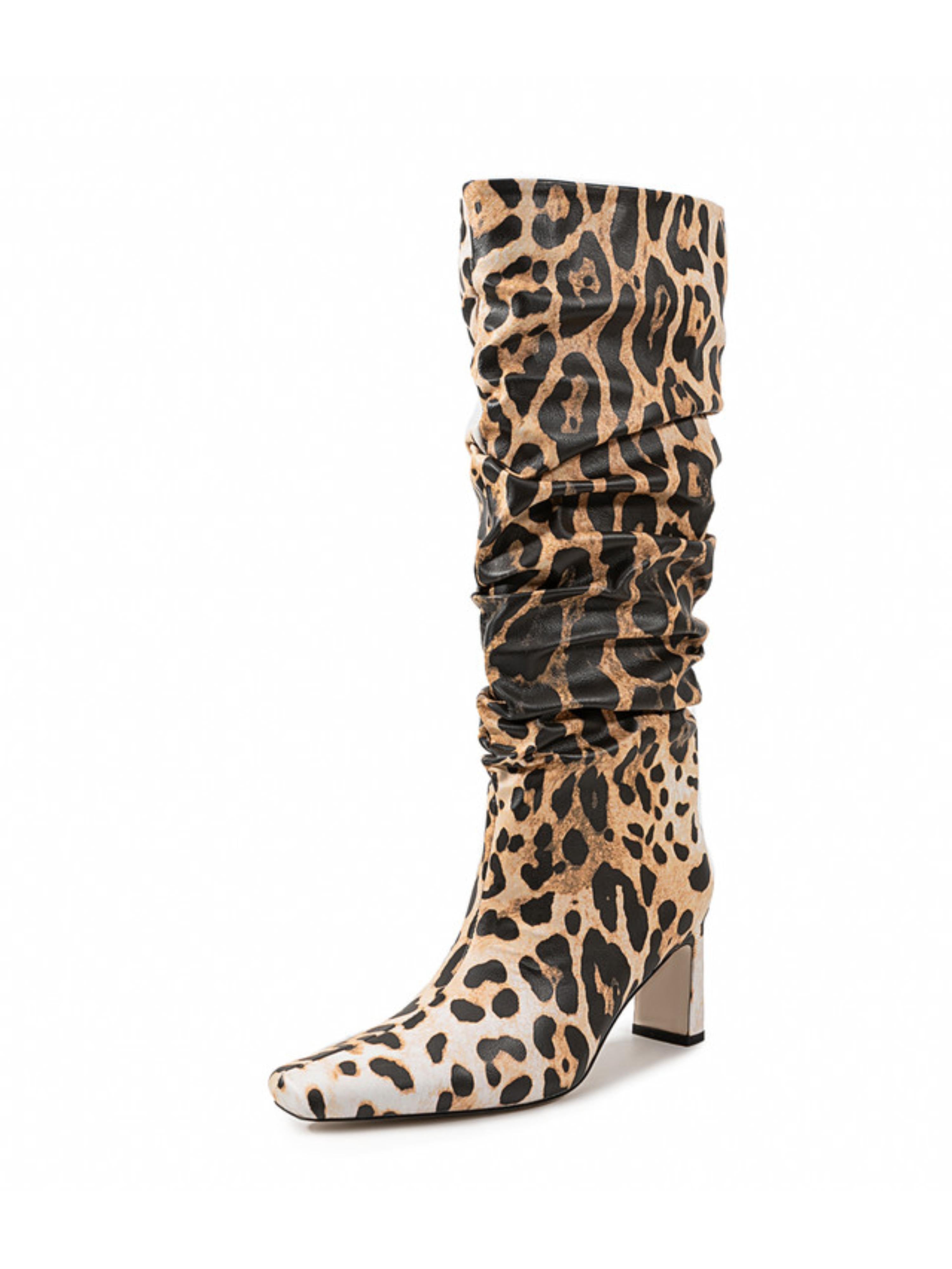 Leopard Pattern Slouchy Long Boots for Women