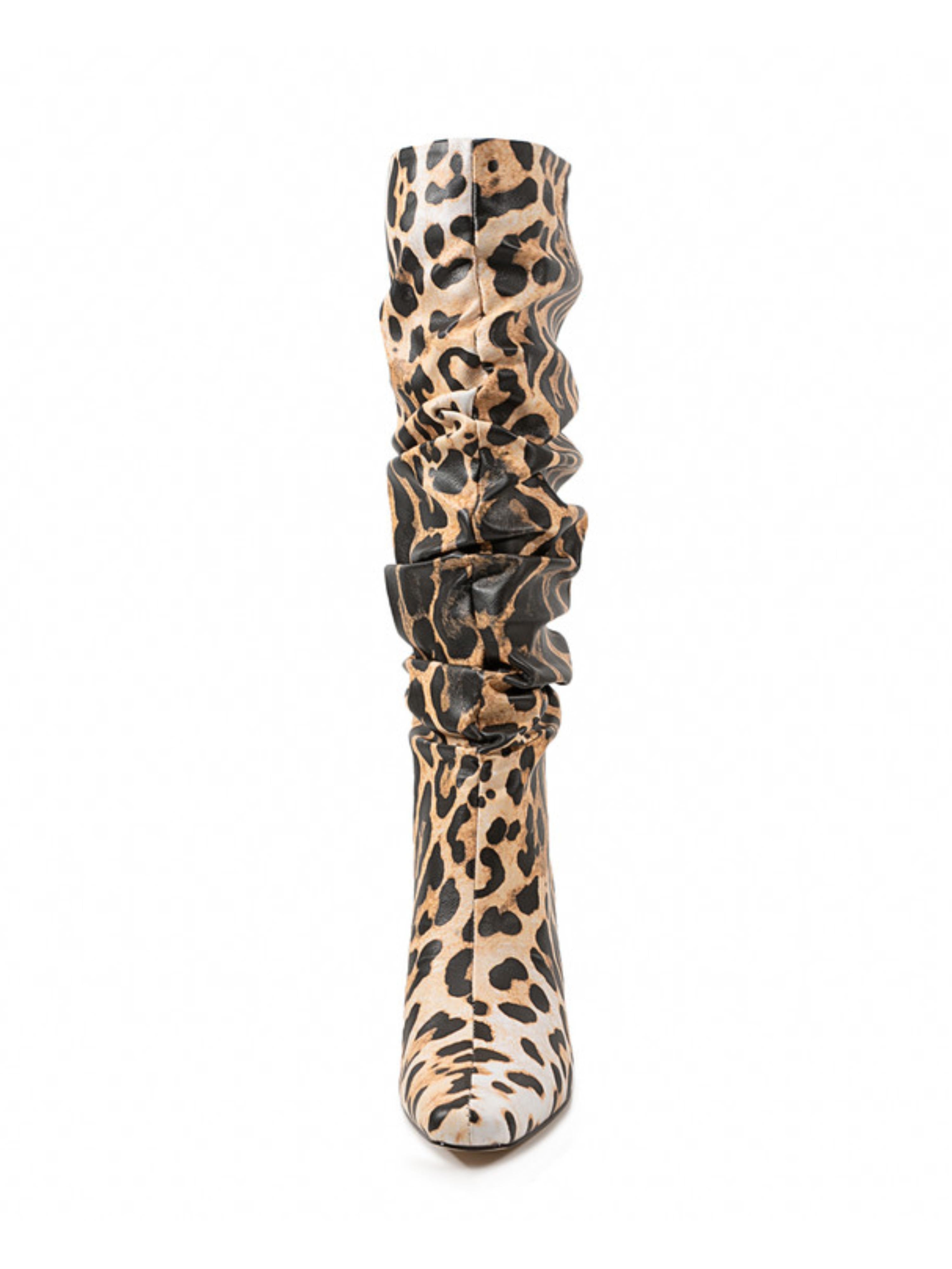 Leopard Pattern Slouchy Long Boots for Women