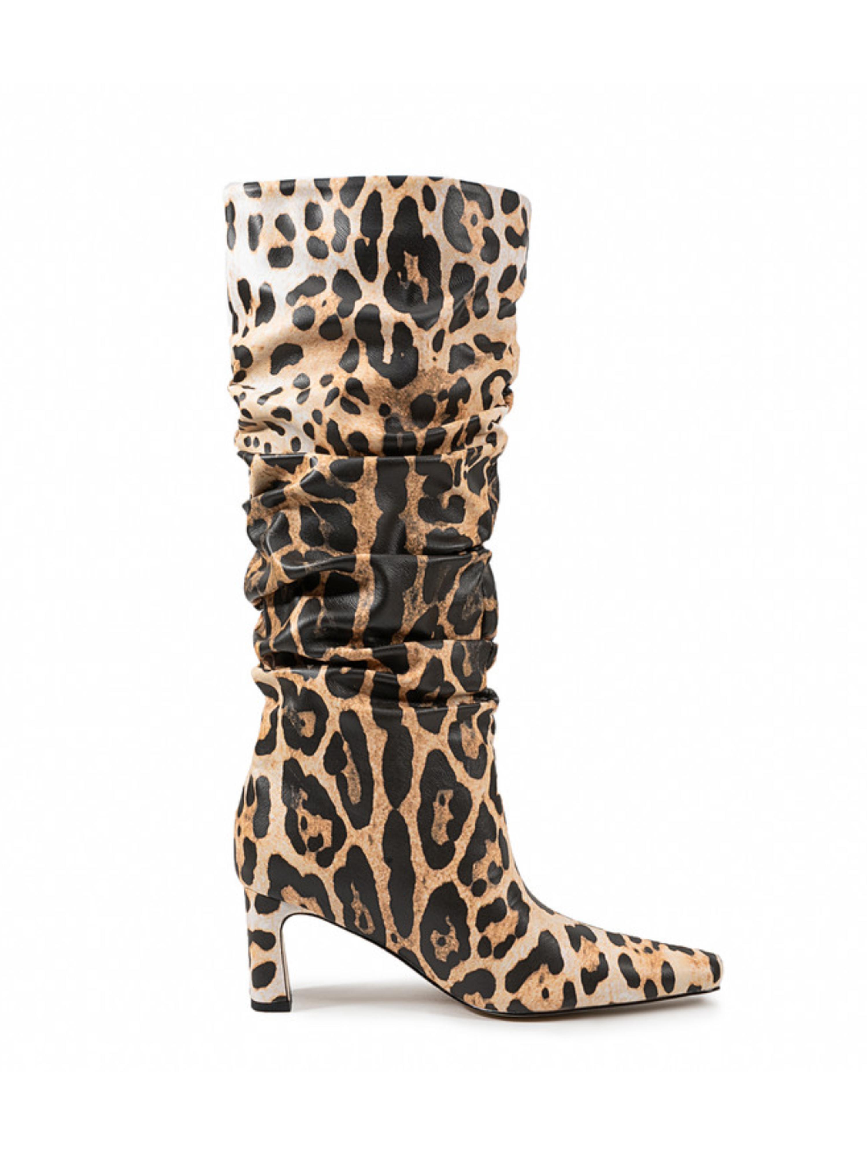 Leopard Pattern Slouchy Long Boots for Women