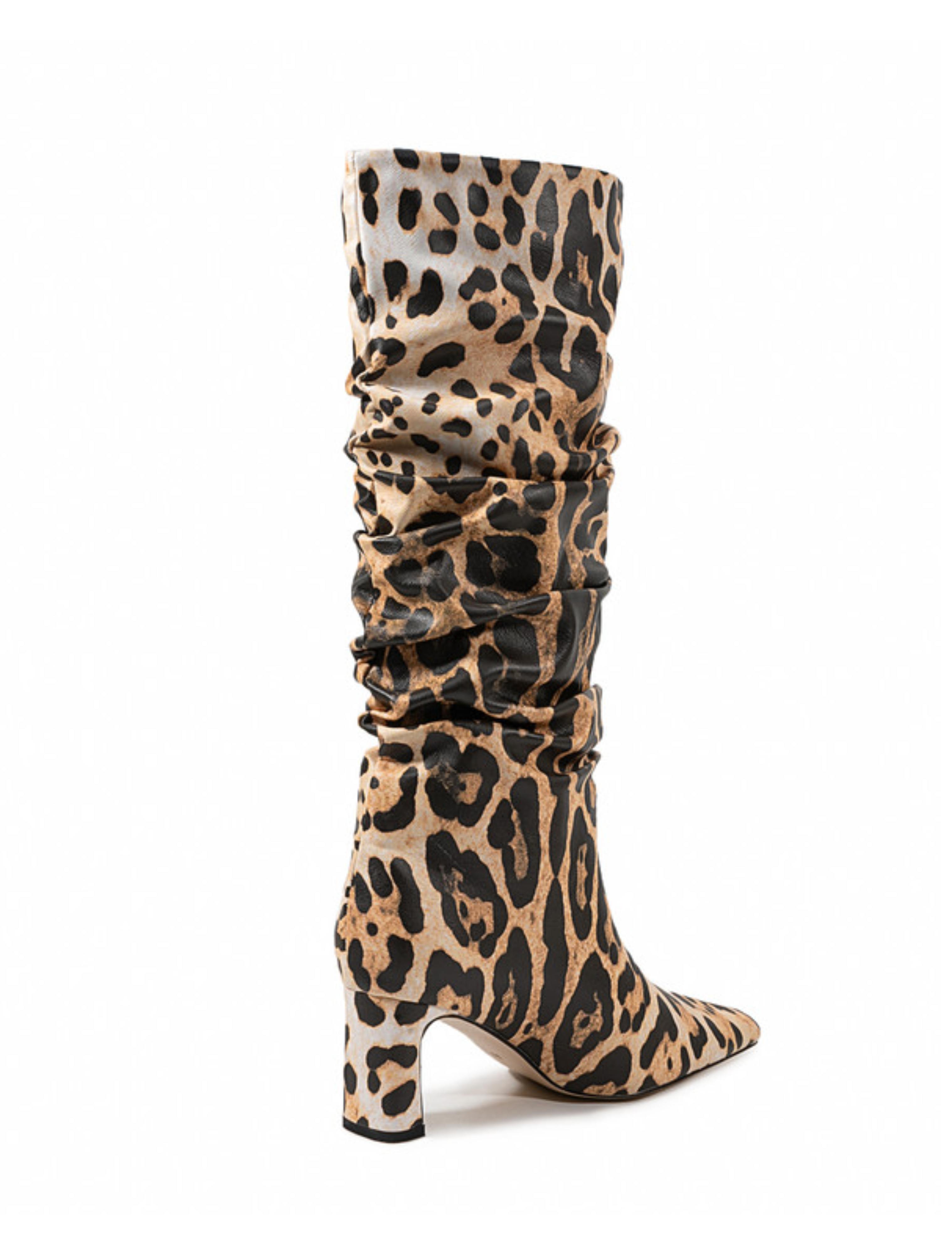 Leopard Pattern Slouchy Long Boots for Women