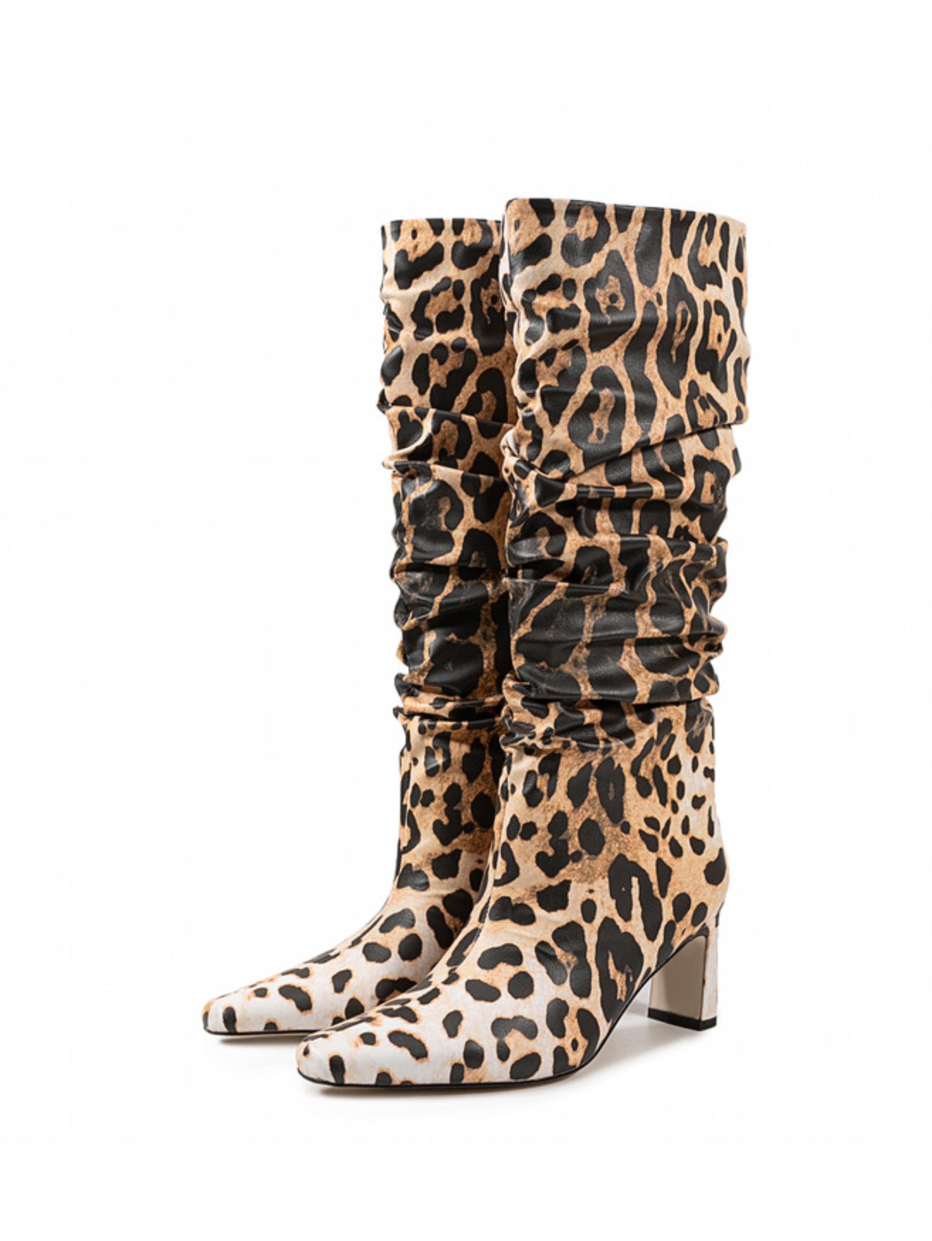 Leopard Pattern Slouchy Long Boots for Women