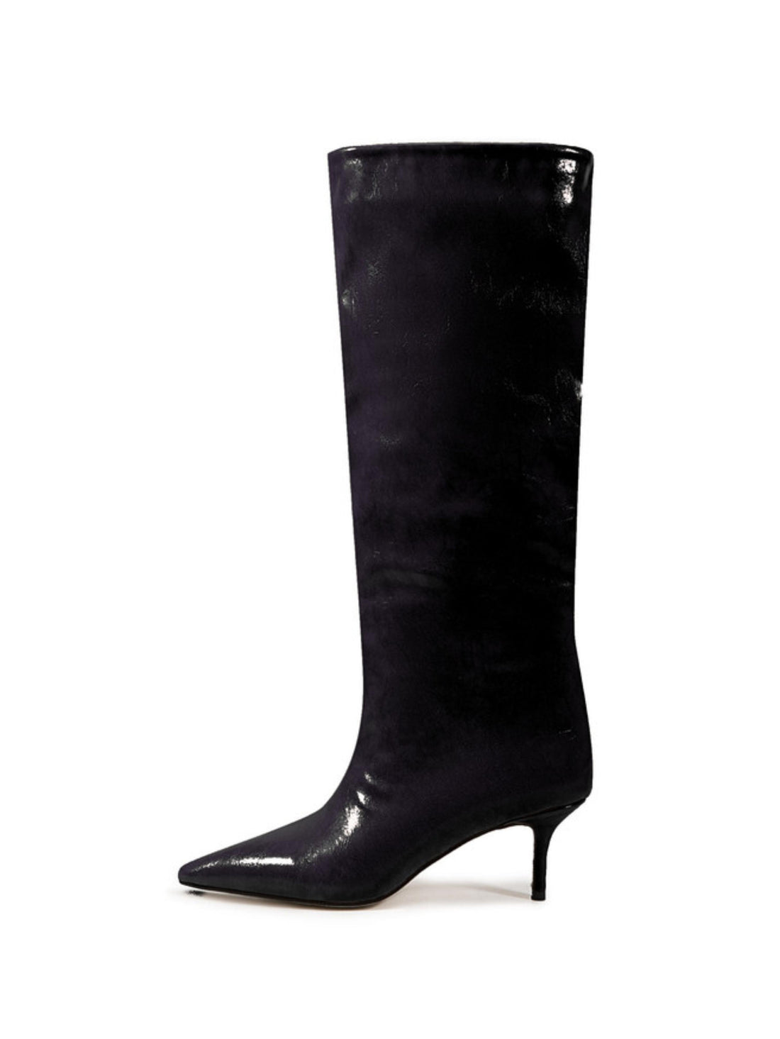 Black Kitten-Heels Pointed Toe Tall Boots for Women