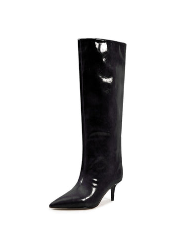 Black Kitten-Heels Pointed Toe Tall Boots for Women
