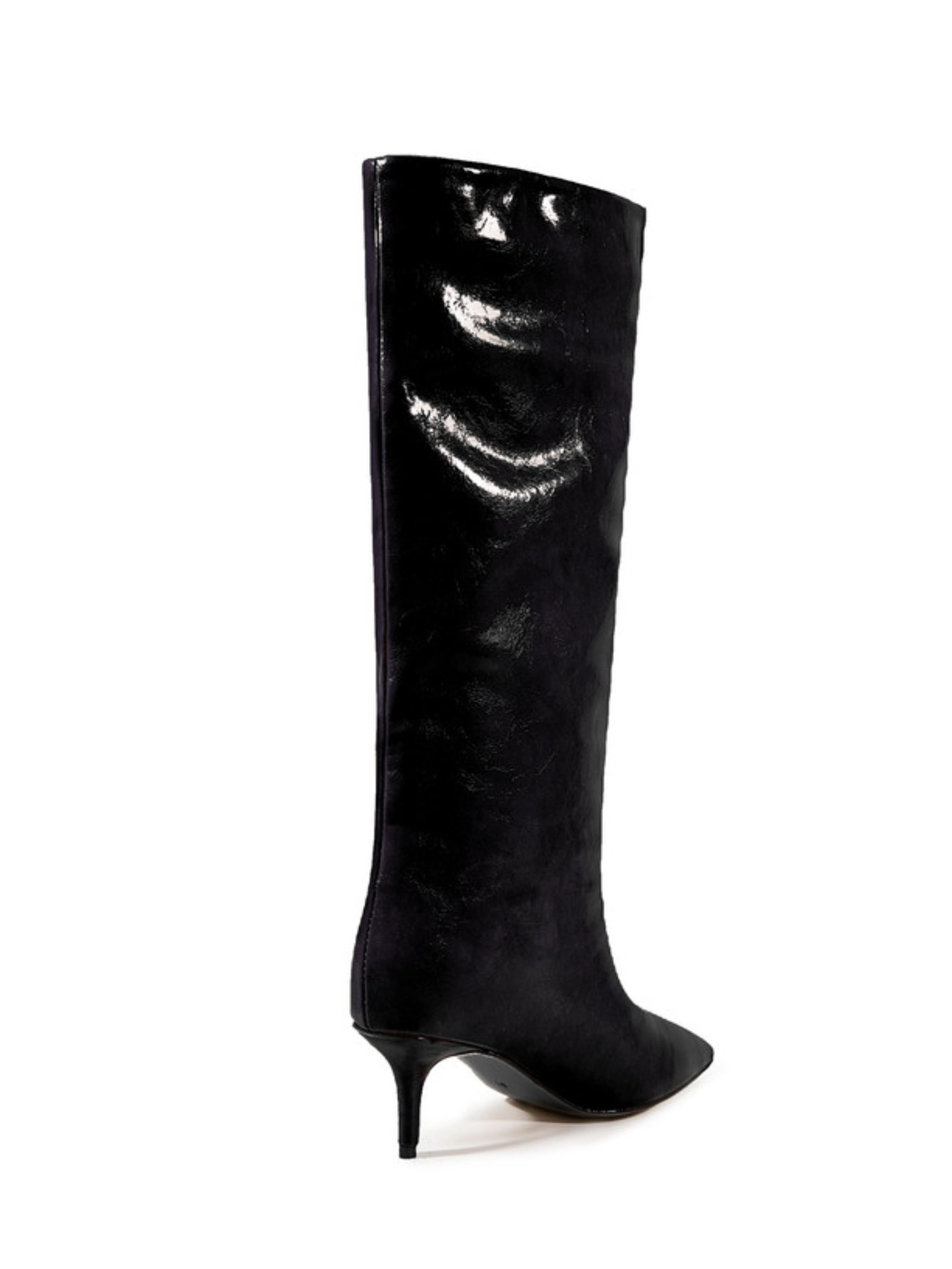 Black Kitten-Heels Pointed Toe Tall Boots for Women