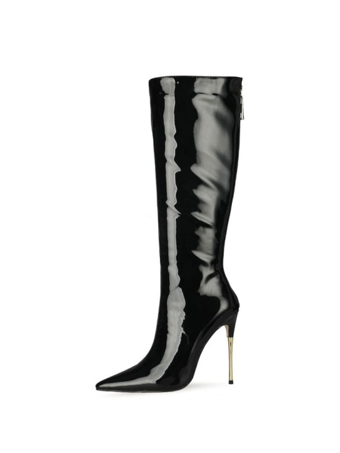 Black Pointed Toe Women's Knee-High Heel Boots