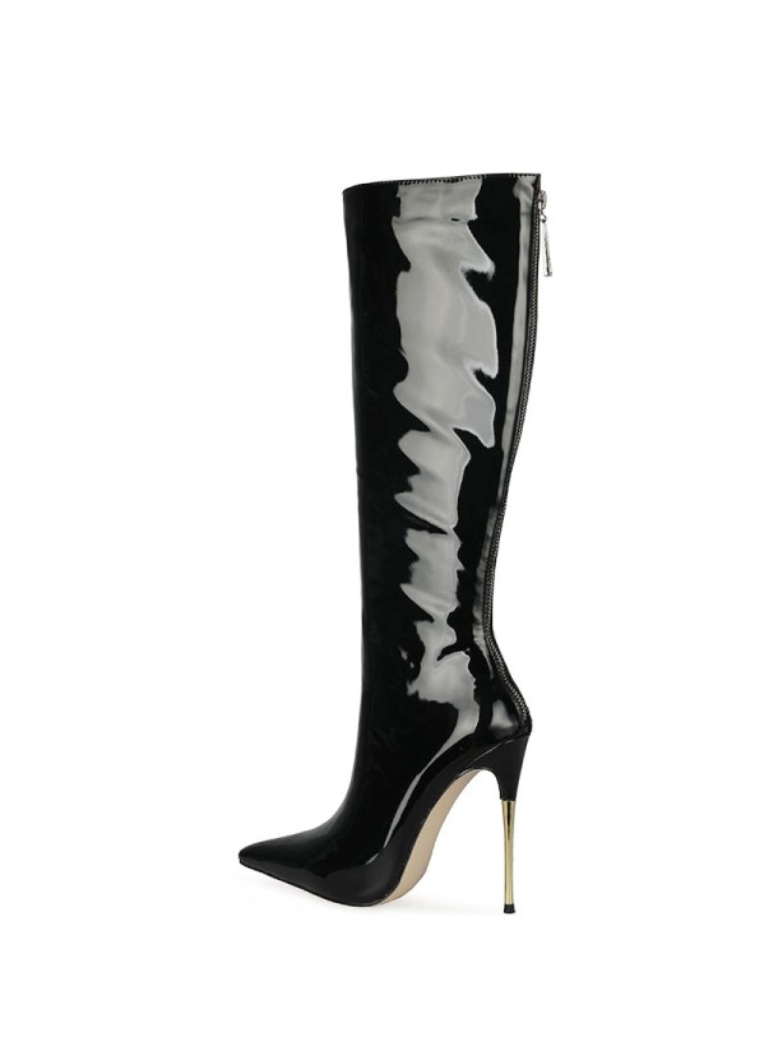 Black Pointed Toe Women's Knee-High Heel Boots