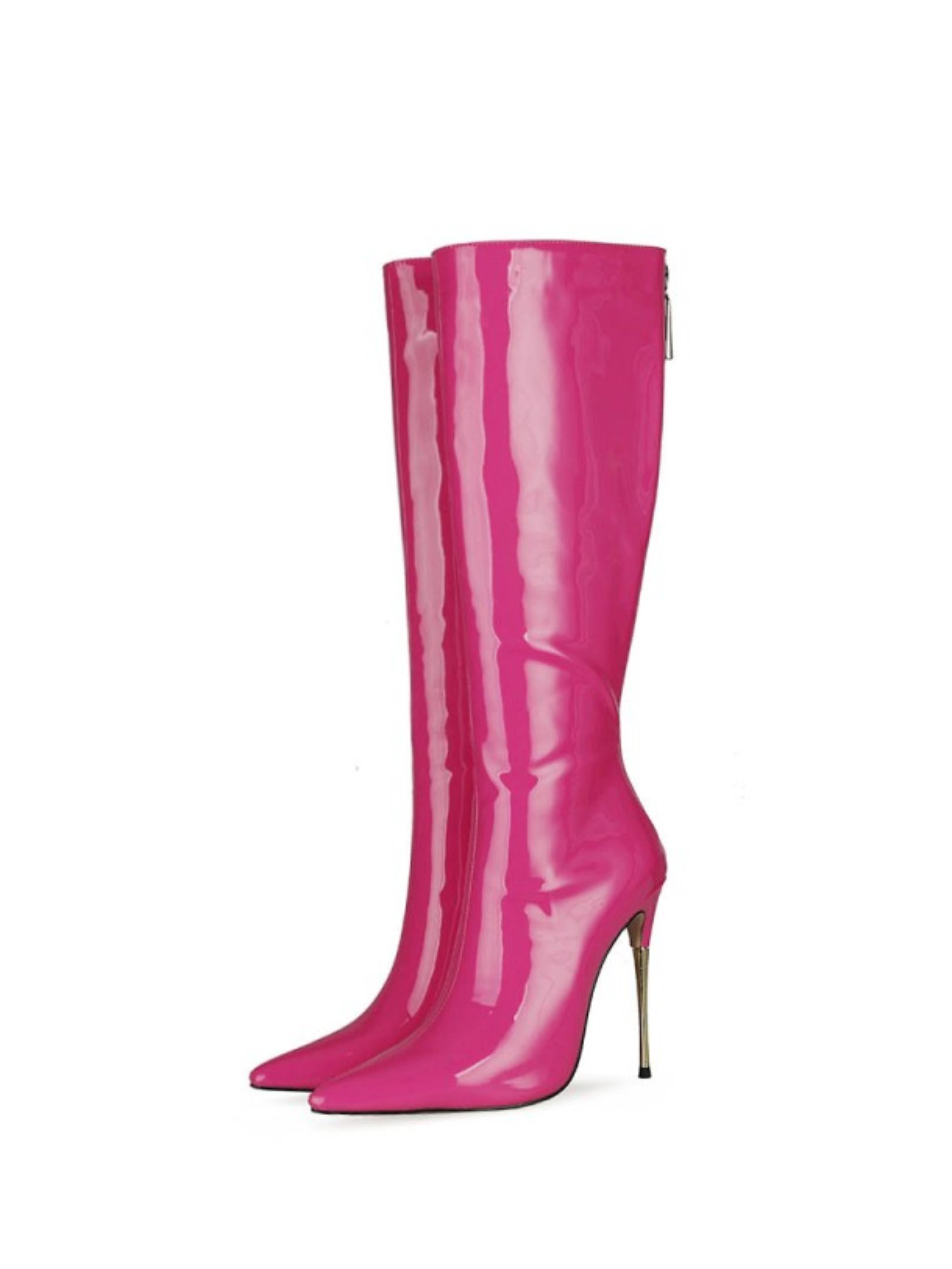 Playful Fuchsia Stilettos Knee-High Pointed Toe Boots for Women