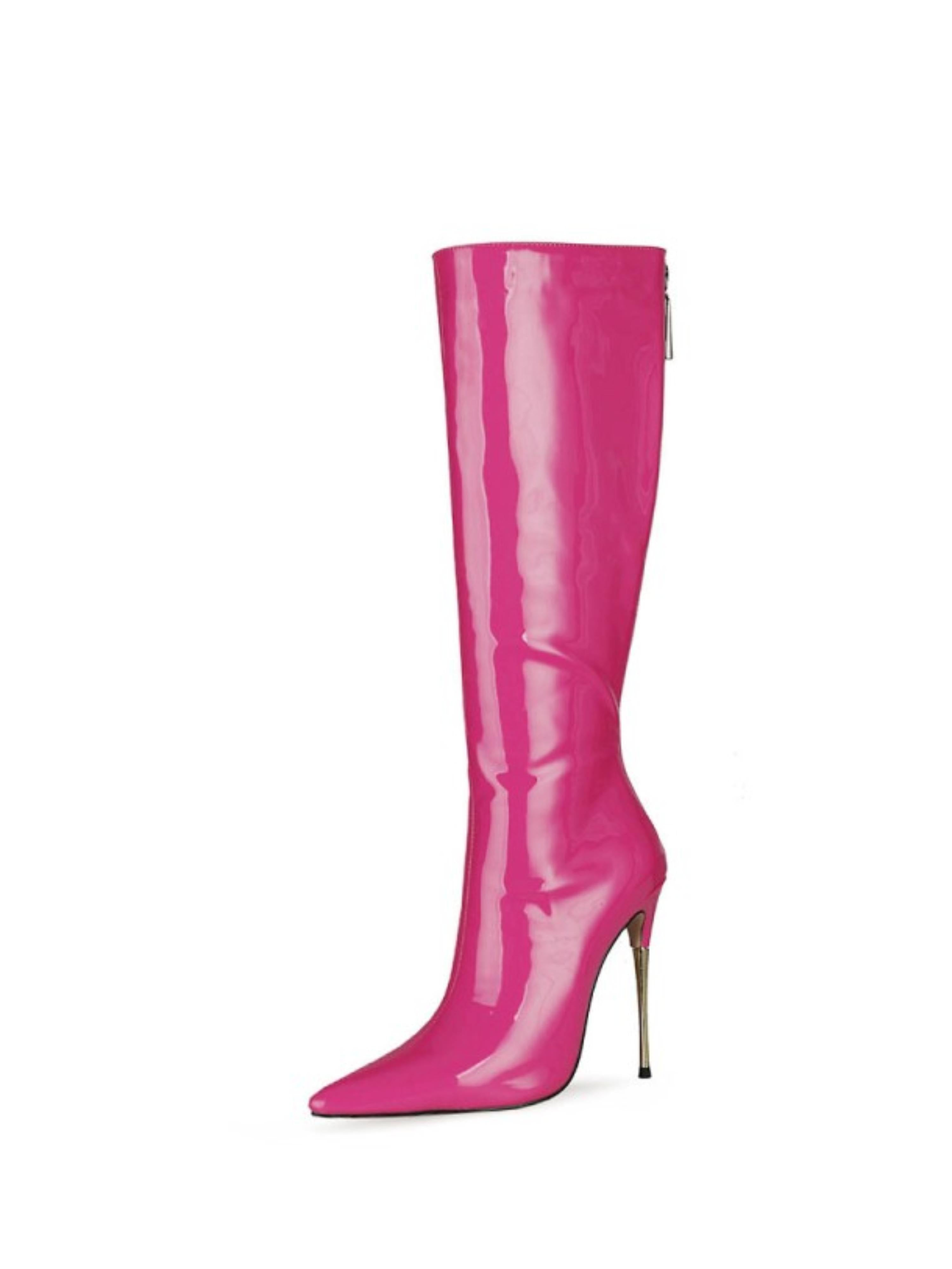 Playful Fuchsia Stilettos Knee-High Pointed Toe Boots for Women
