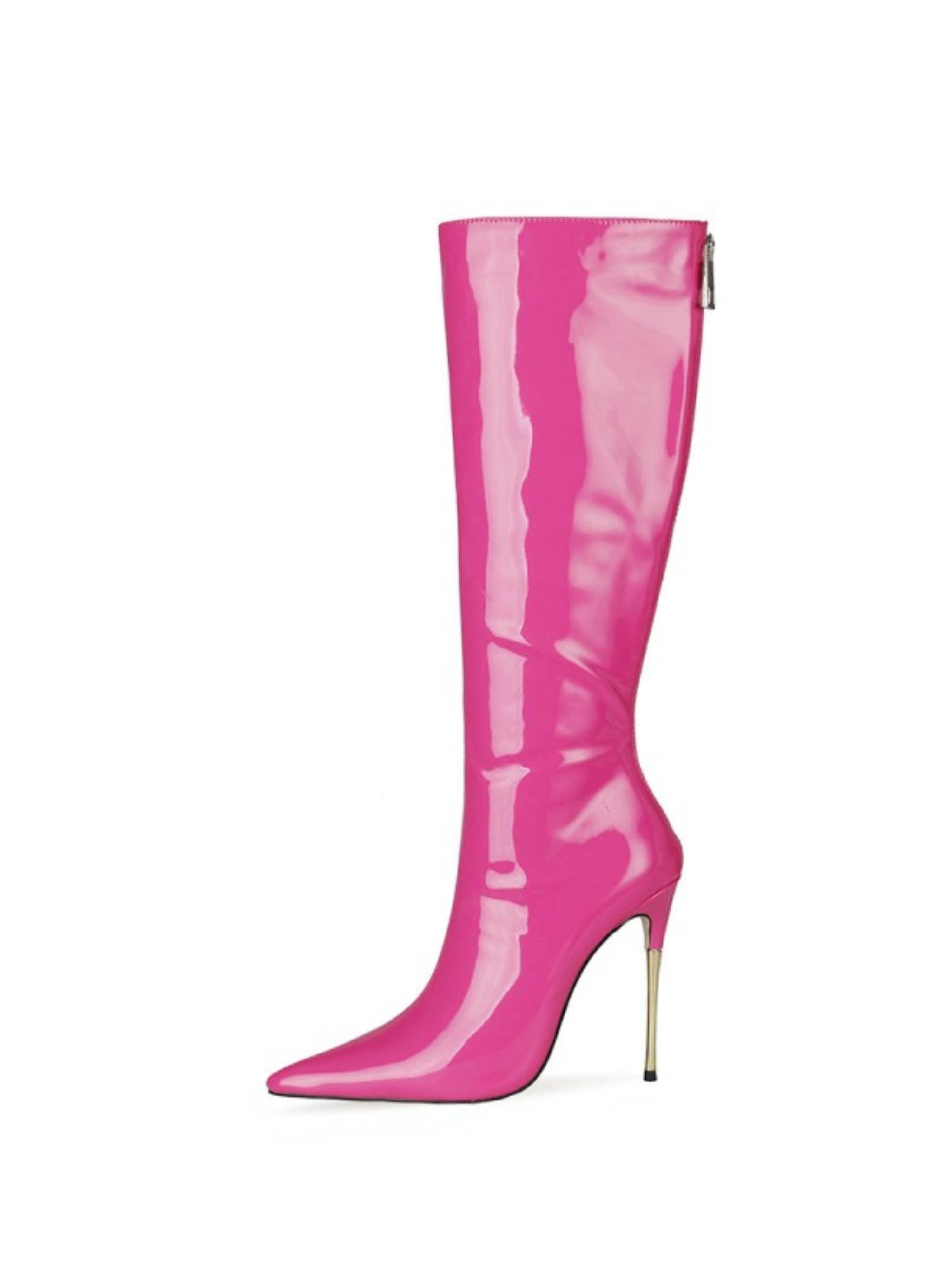 Playful Fuchsia Stilettos Knee-High Pointed Toe Boots for Women