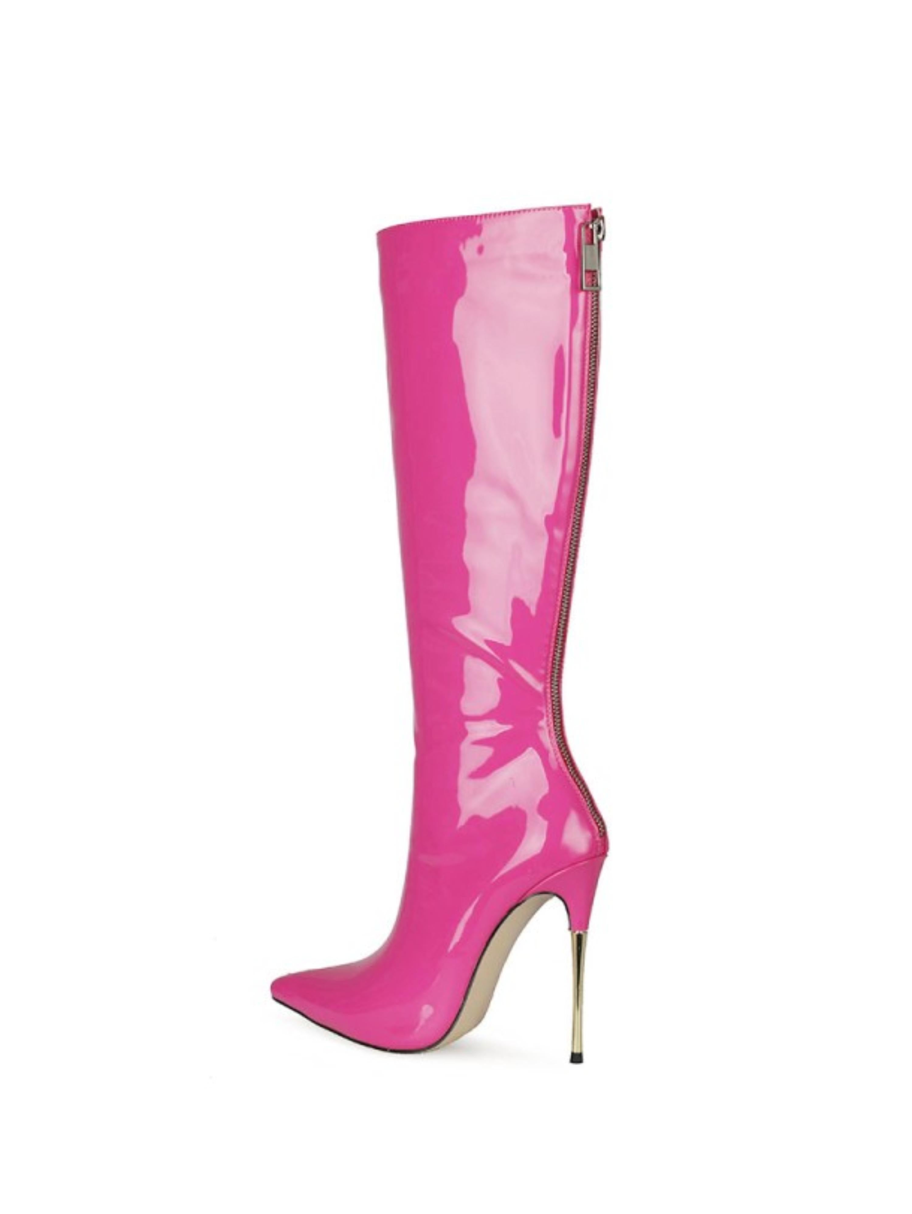 Playful Fuchsia Stilettos Knee-High Pointed Toe Boots for Women