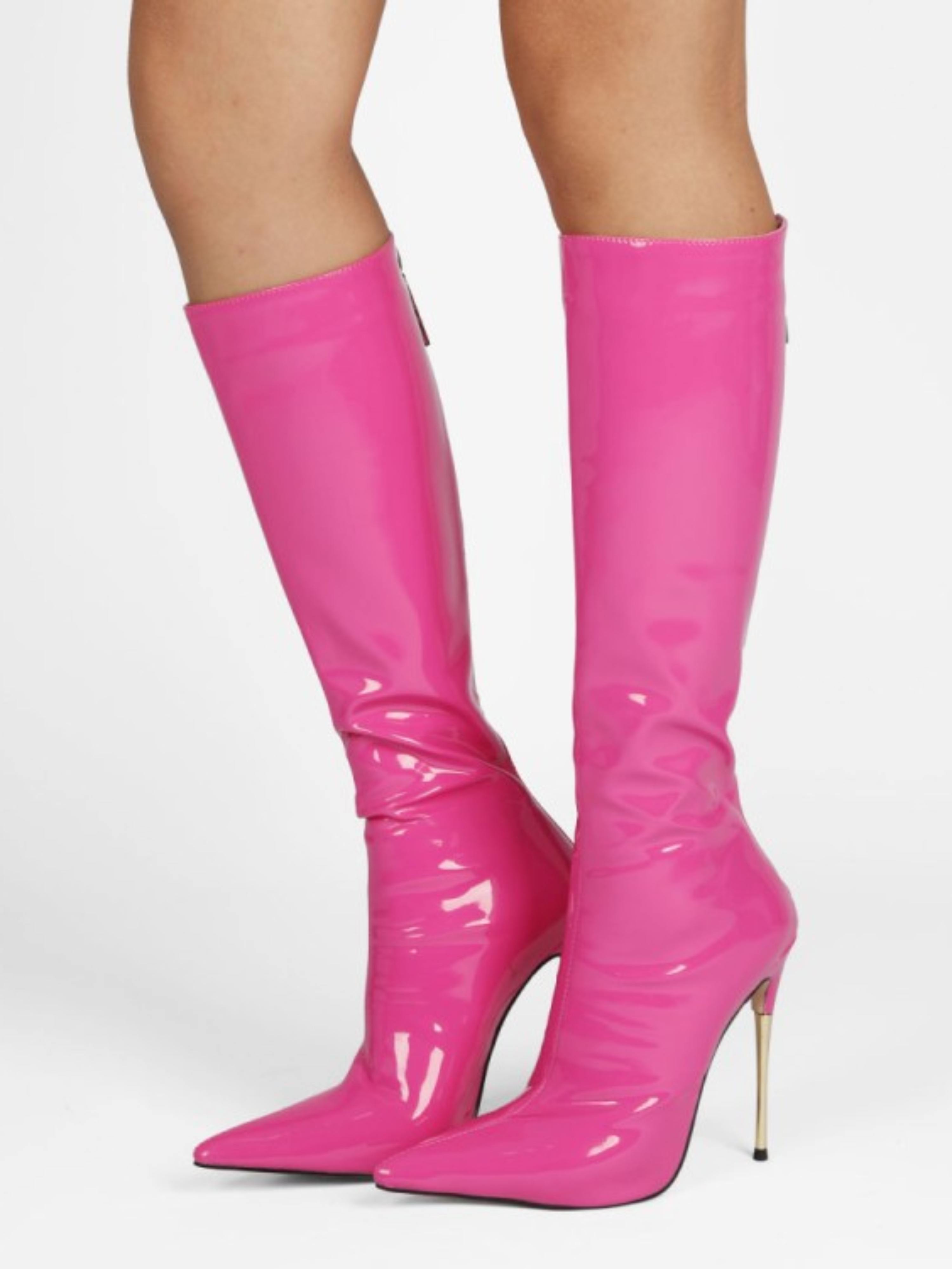 Playful Fuchsia Stilettos Knee-High Pointed Toe Boots for Women