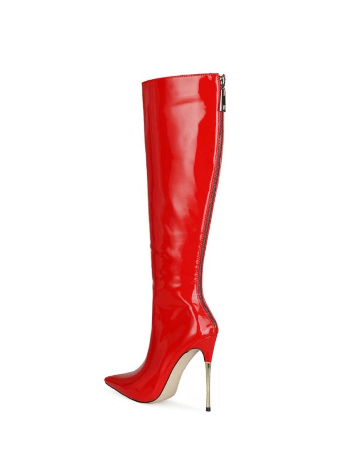 Red Patent Leather Stiletto Knee-High Boots