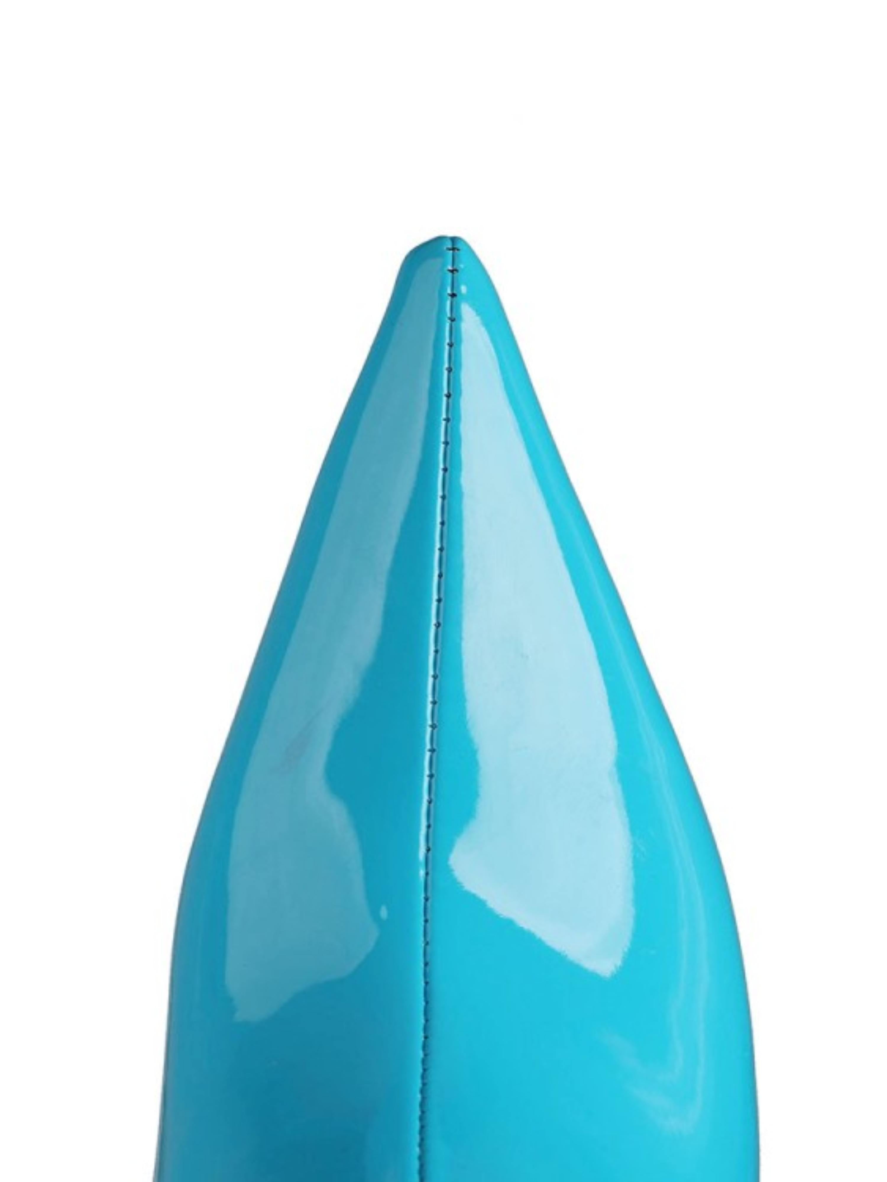 Light Blue Patent Leather High-Heel Knee-High Boots