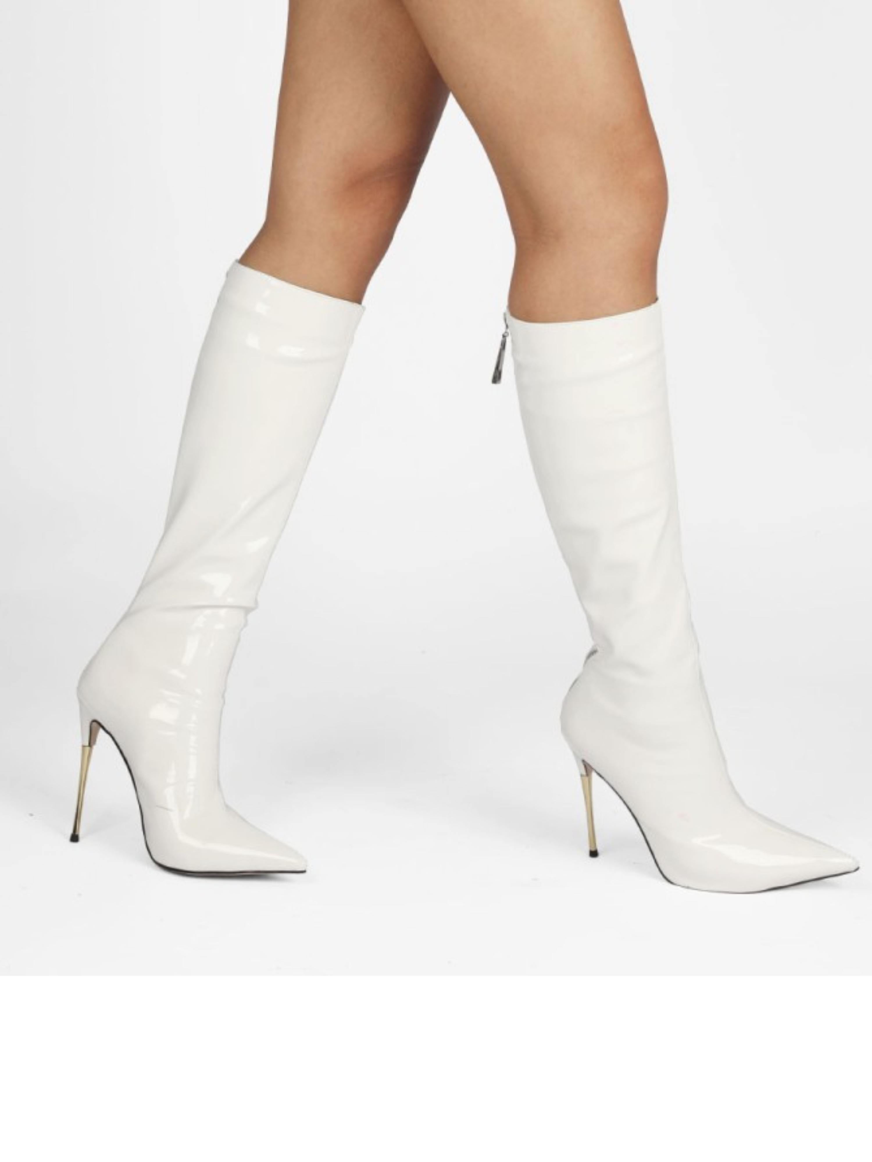 Elegant White Knee-High Long Pointed Toe Boots for Women