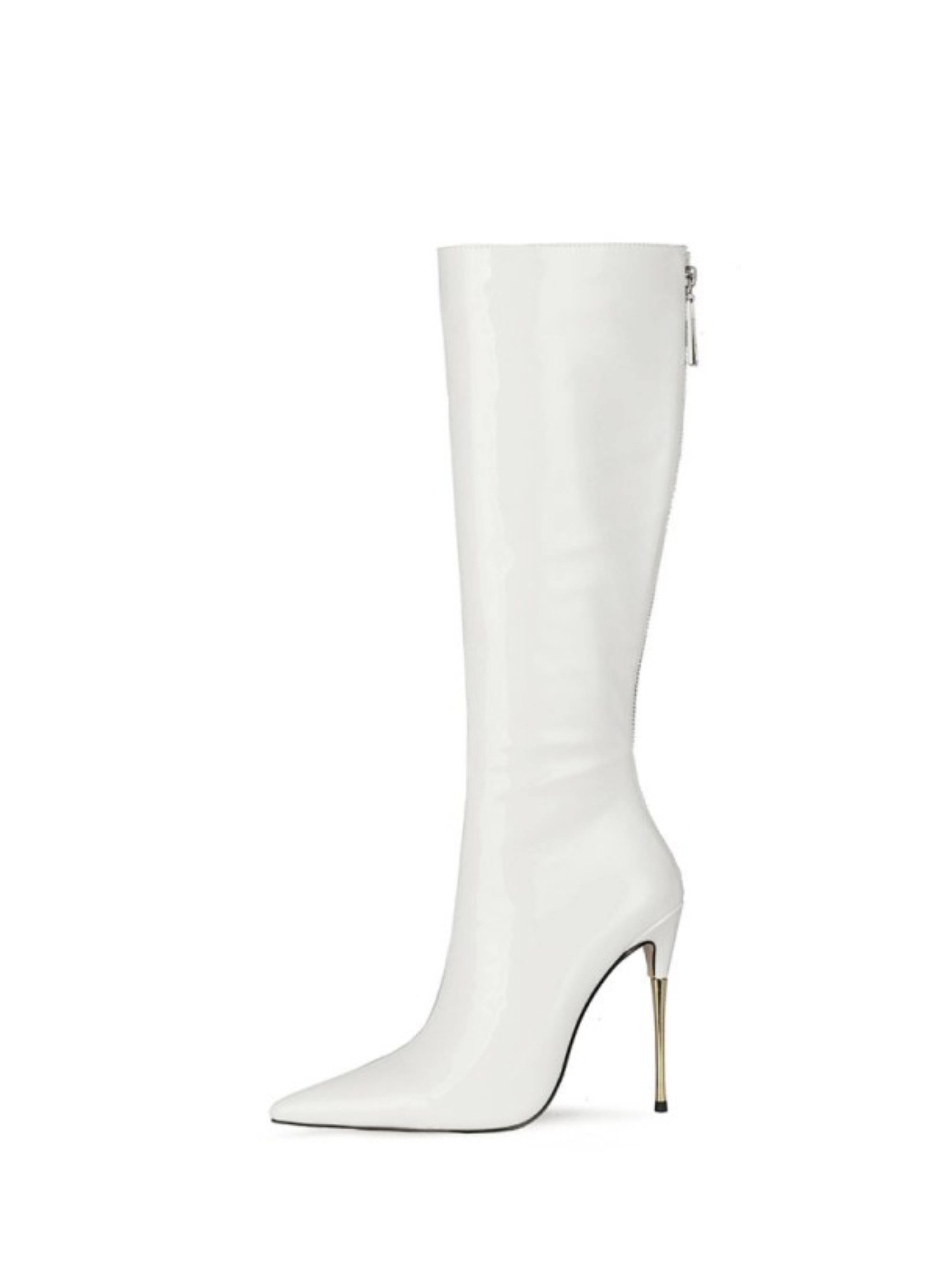 Elegant White Knee-High Long Pointed Toe Boots for Women