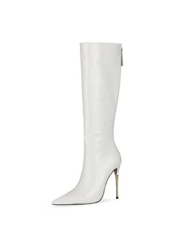 Elegant White Knee-High Long Pointed Toe Boots for Women