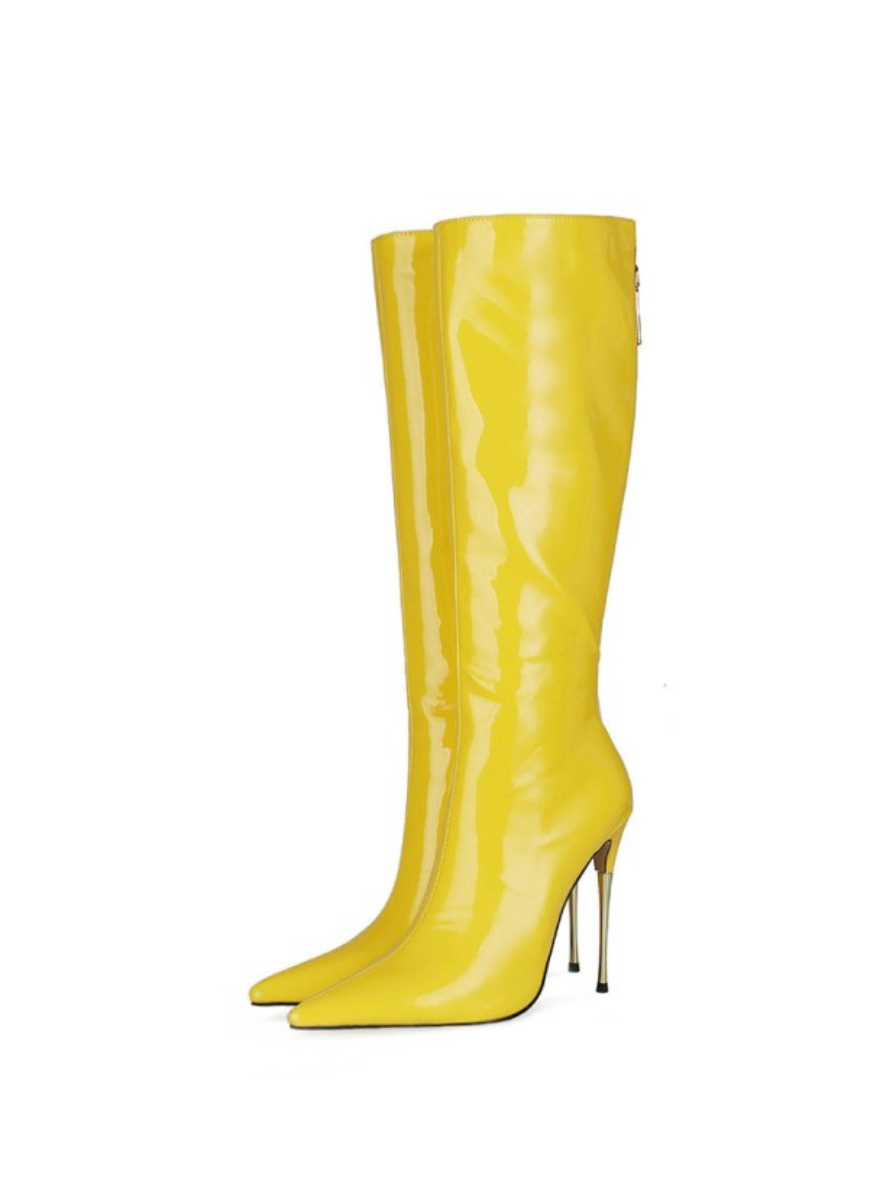 Yellow Pointed Toe Women's Knee-High Long Boots