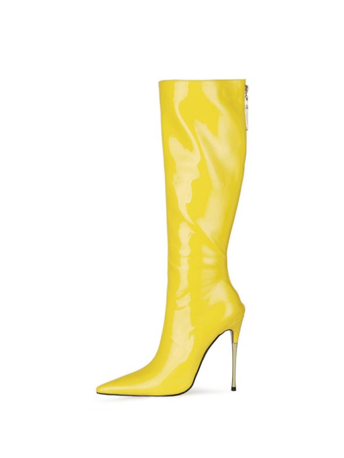 Yellow Pointed Toe Women's Knee-High Long Boots