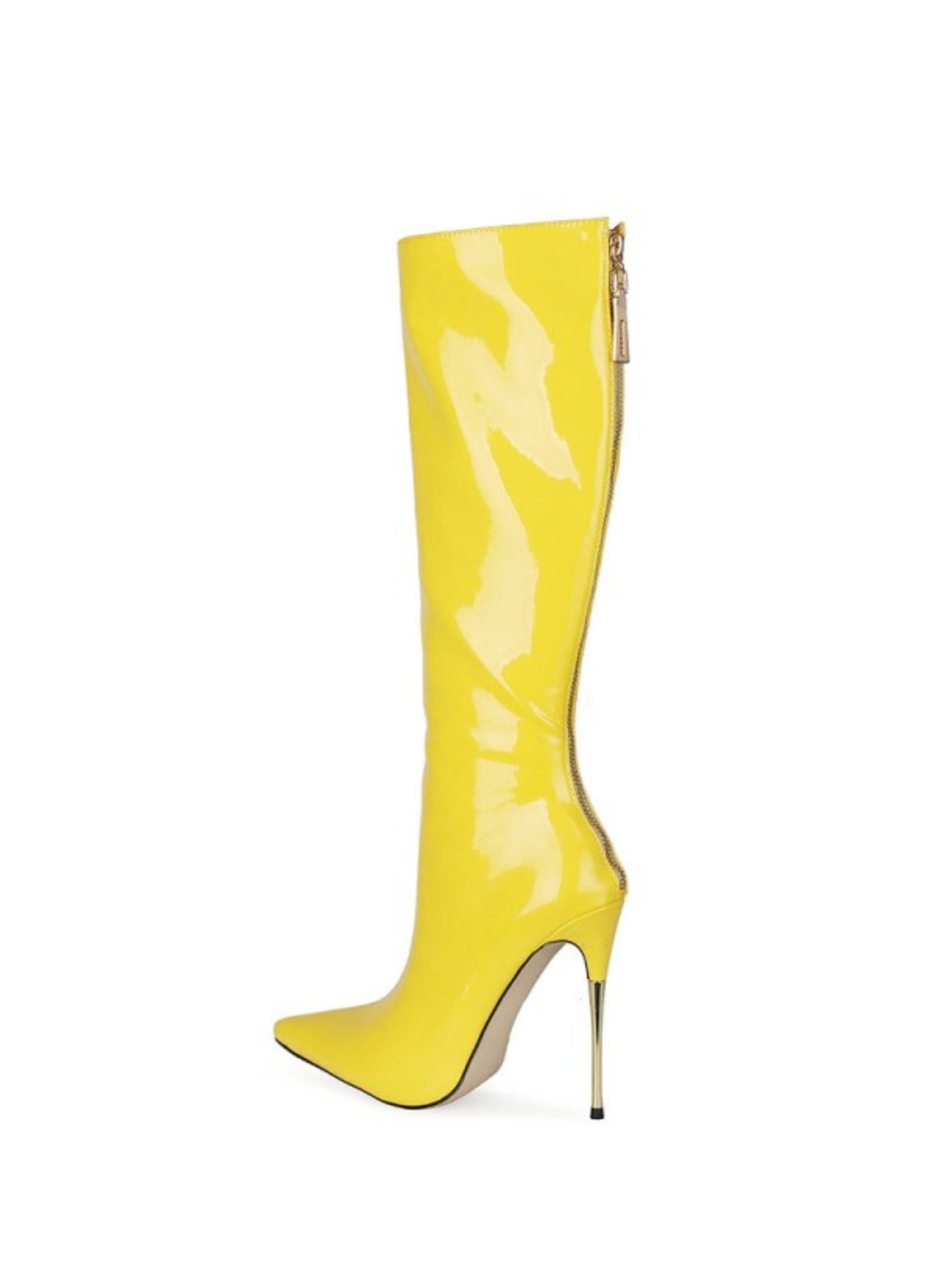 Yellow Pointed Toe Women's Knee-High Long Boots