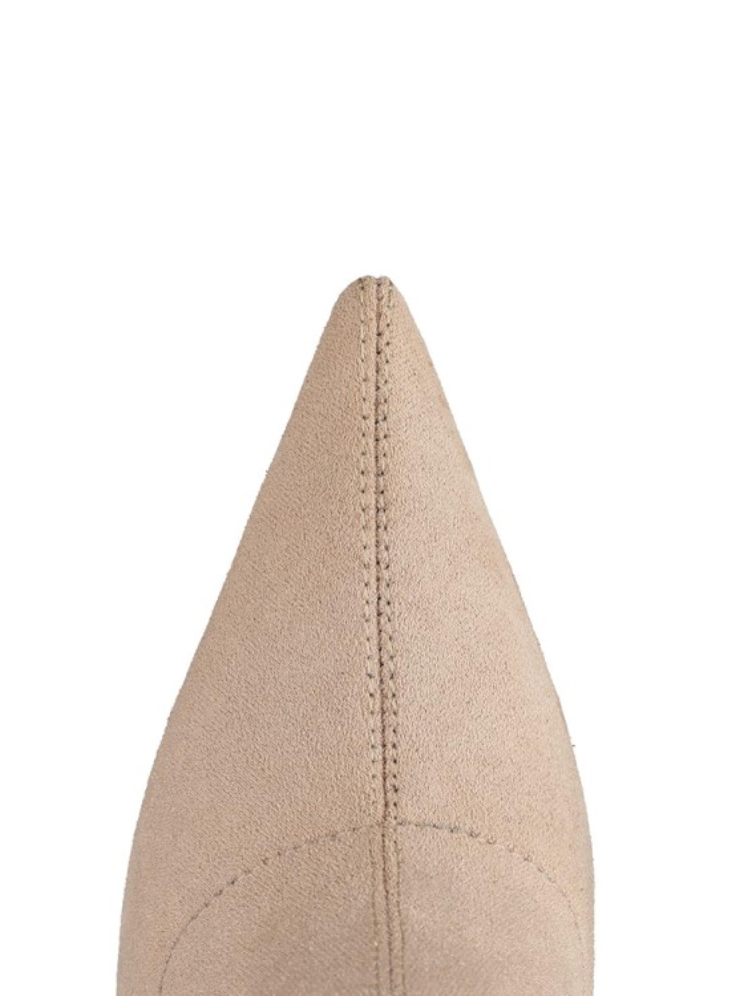 Beige Lycra Women's Thigh-High Heeled Boots