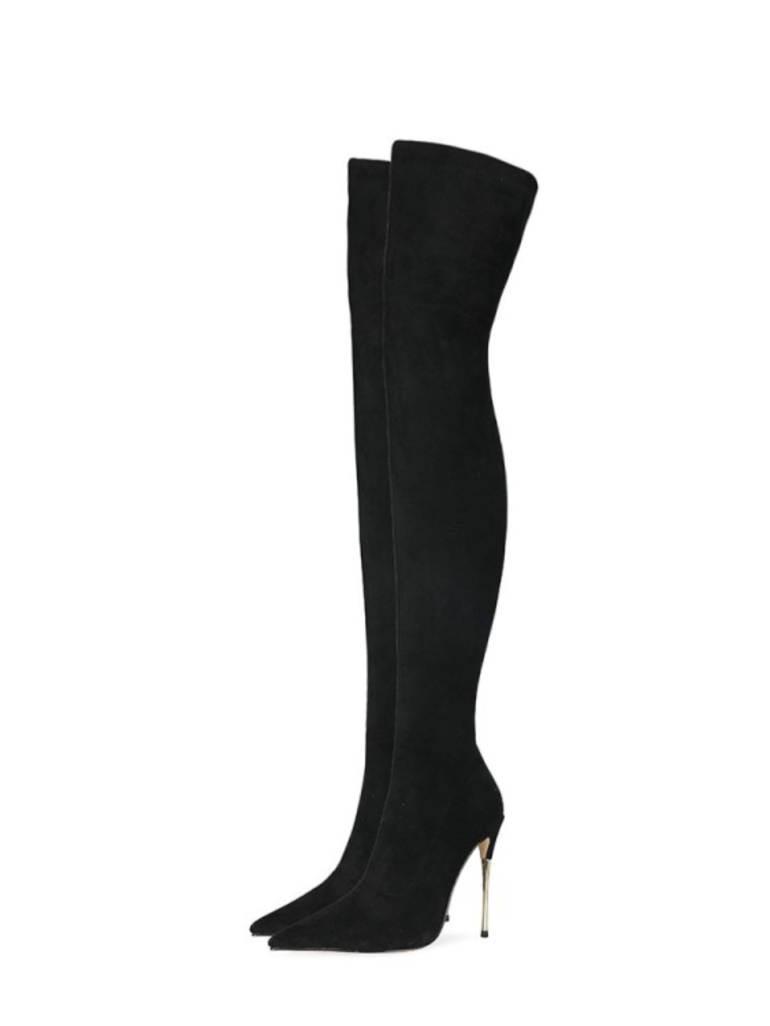 Black Lycra Over-The-Knee Heeled Boots for Women