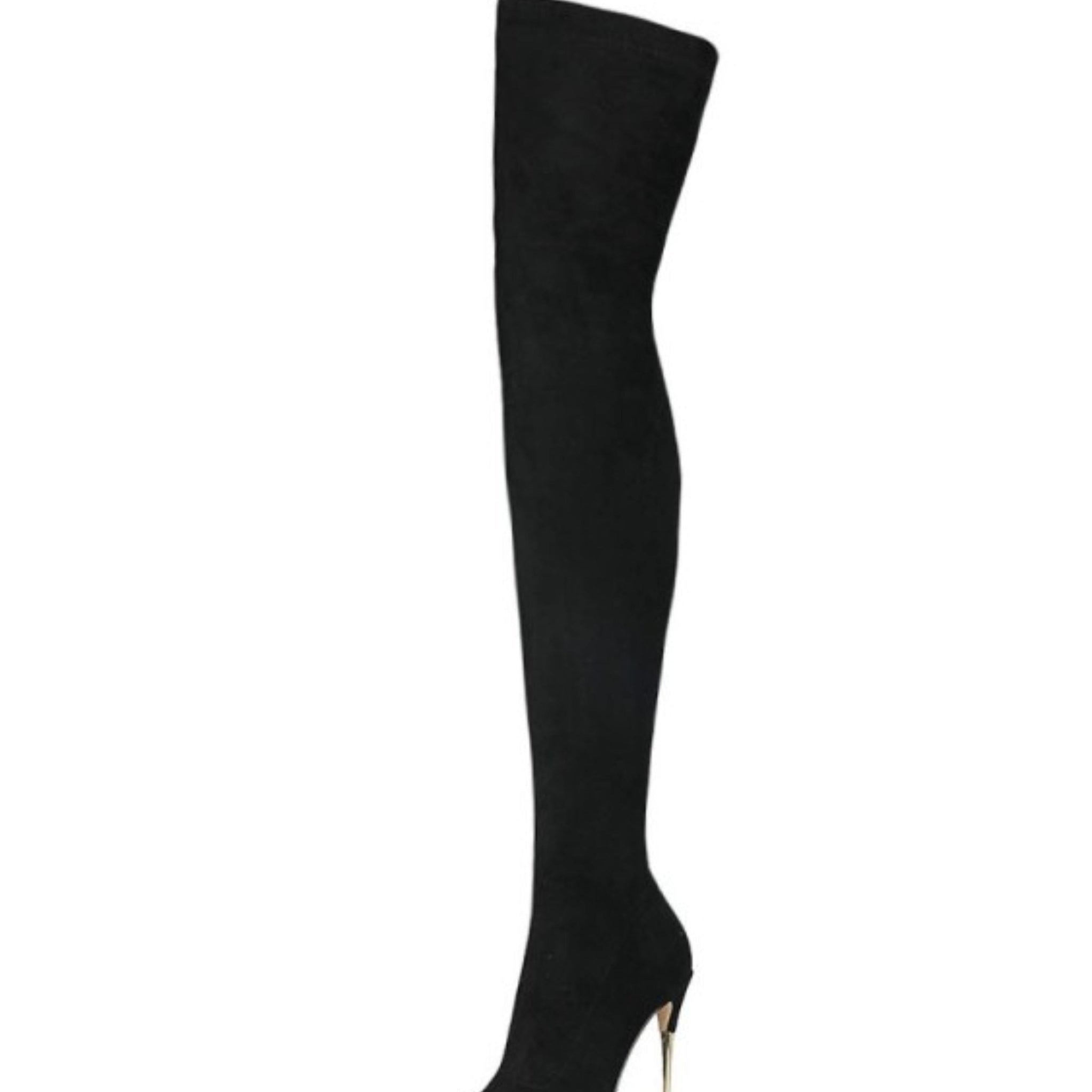 Black Lycra Over-The-Knee Heeled Boots for Women