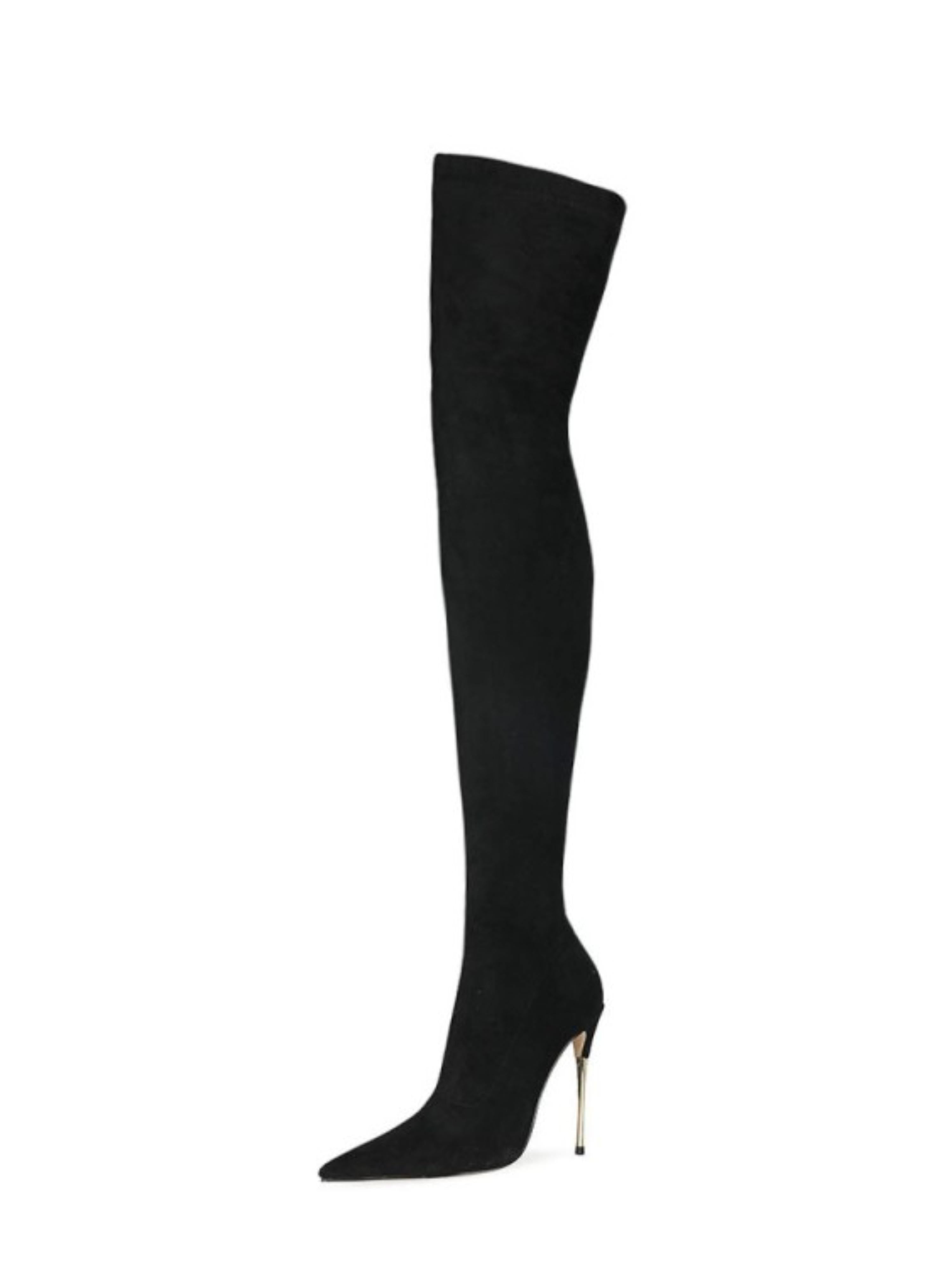 Black Lycra Over-The-Knee Heeled Boots for Women