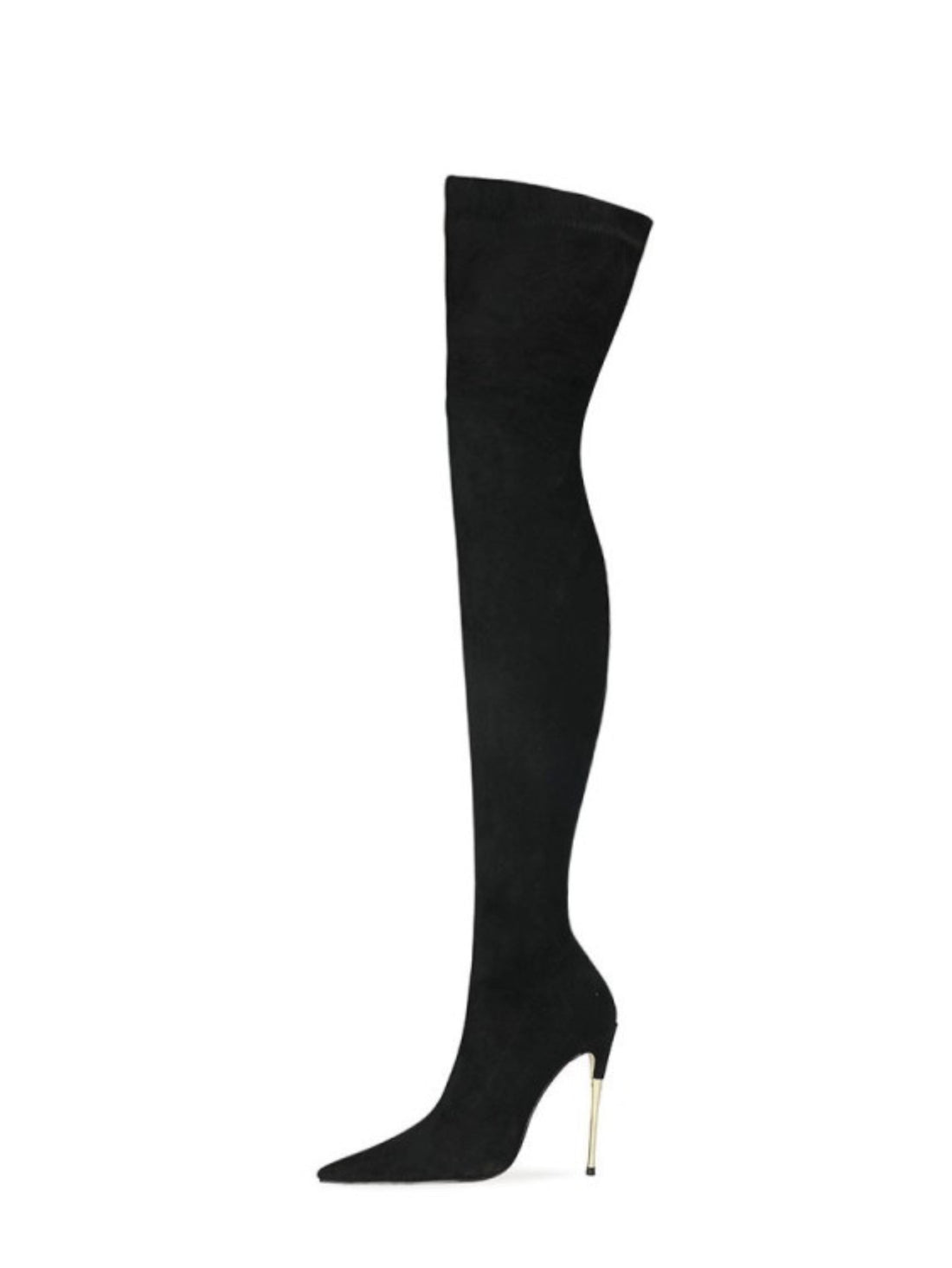 Black Lycra Over-The-Knee Heeled Boots for Women