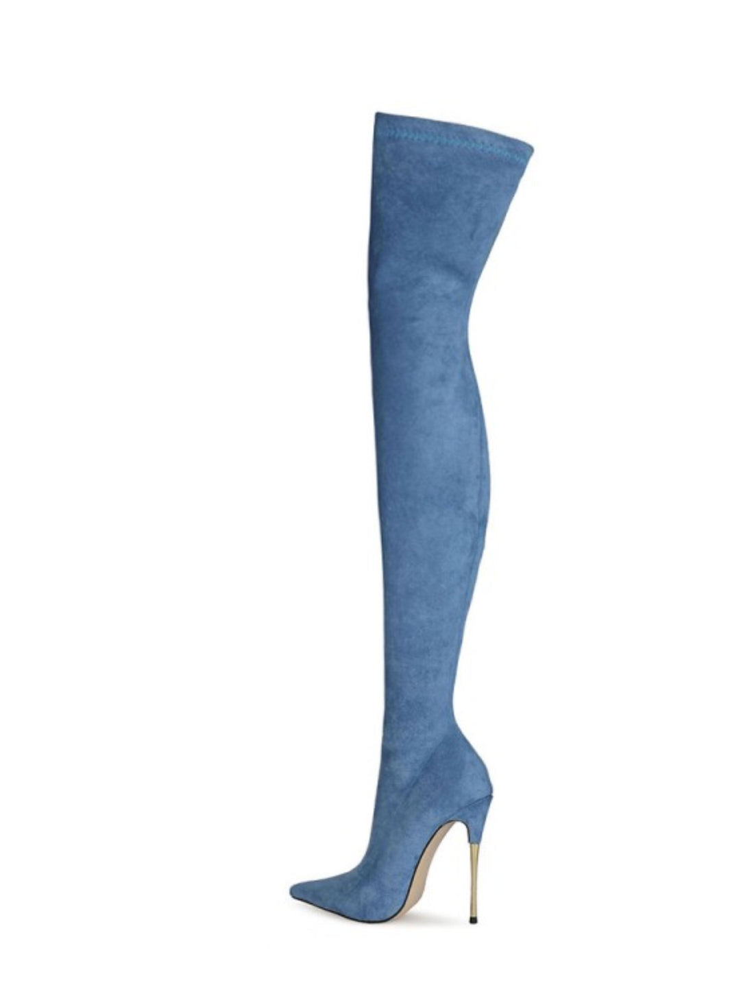 Blue Lycra High Heel Over-The-Knee Boots for Women